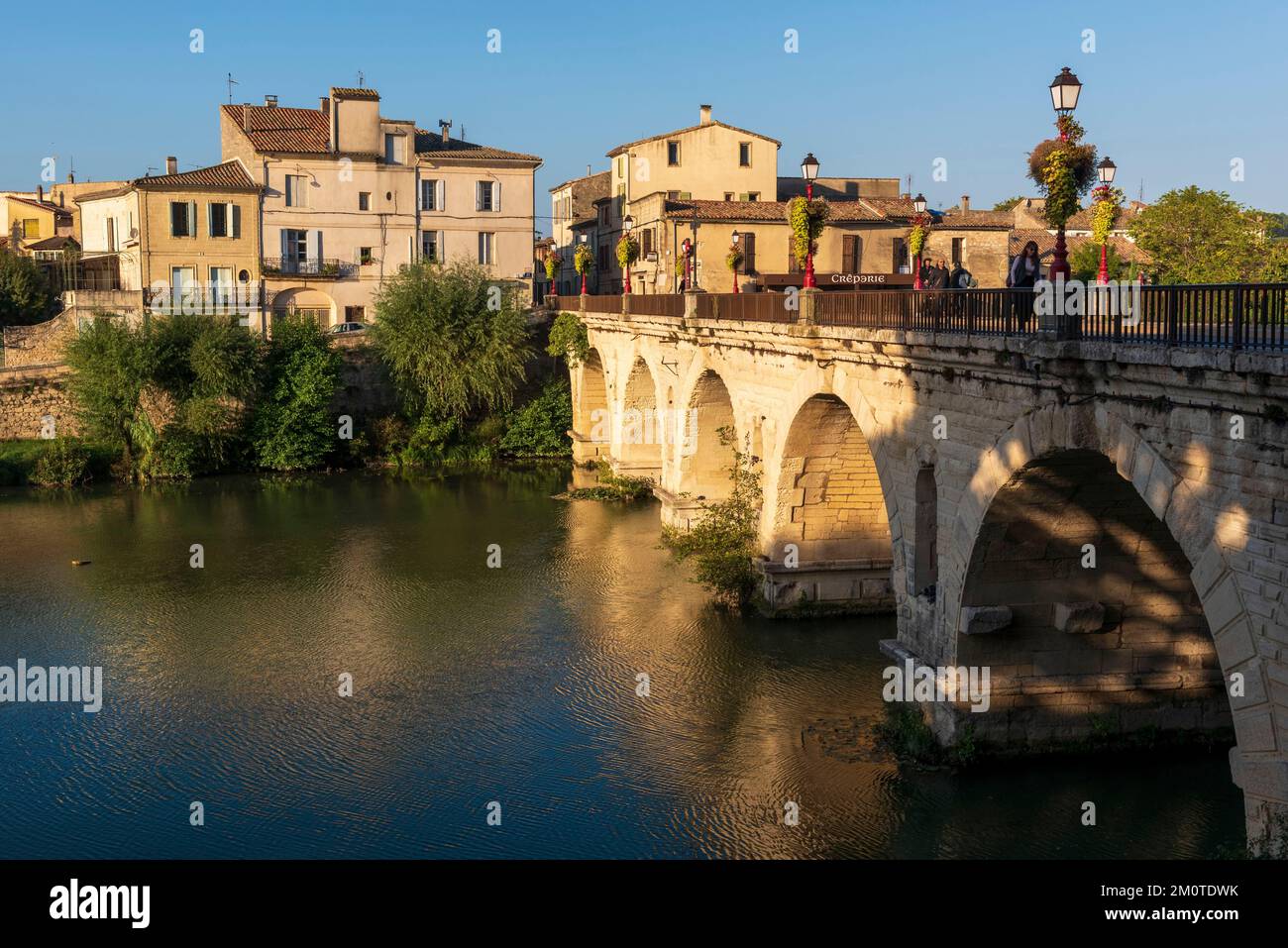 France, Gard, Sommieres, Roman bridge over Le Vidurle Stock Photo