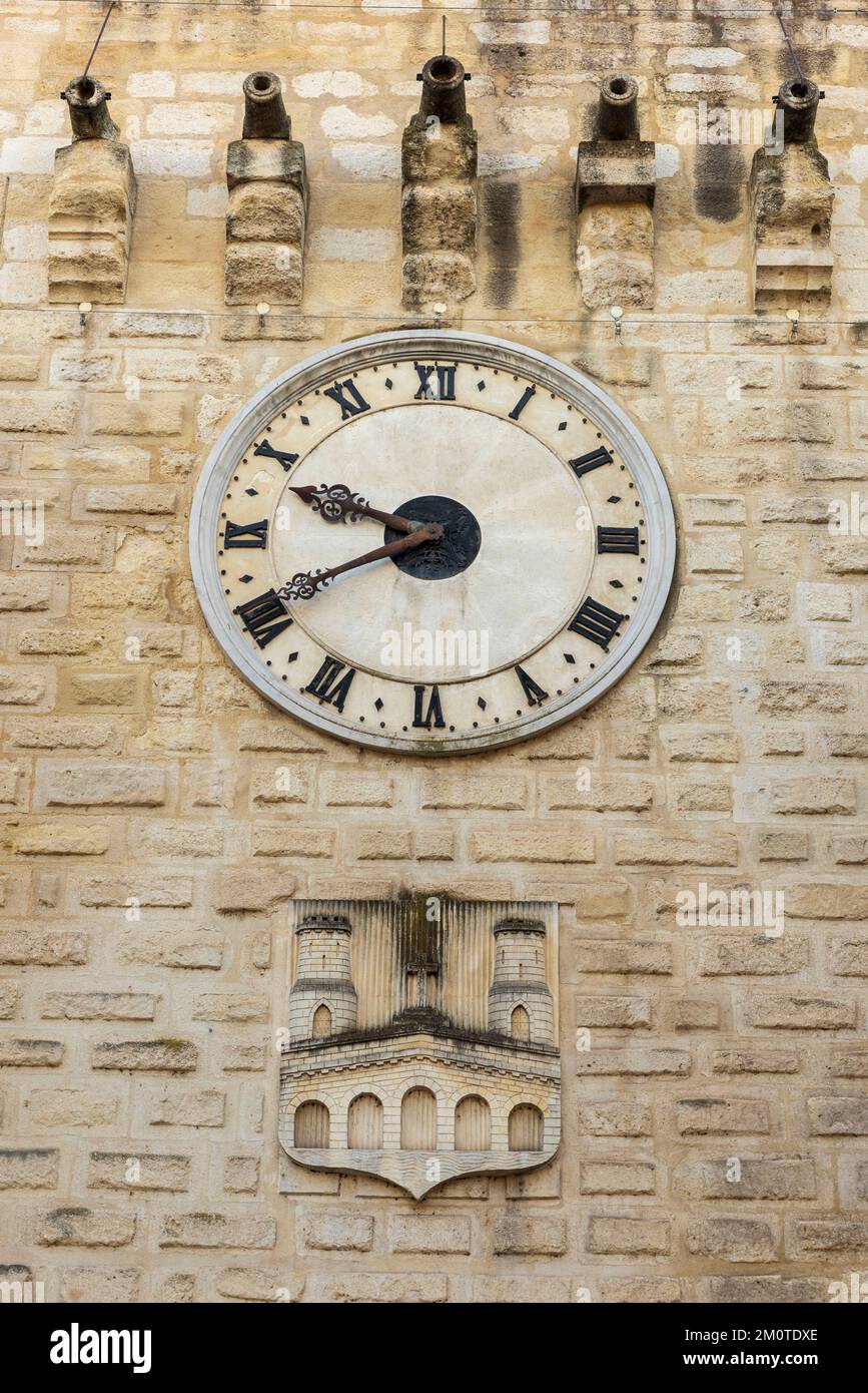 France, Gard, Sommieres, Clock Tower Stock Photo