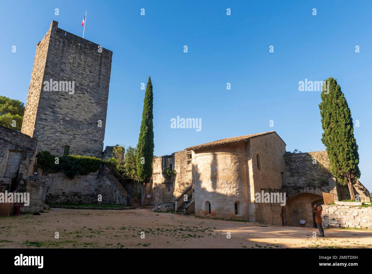 France, Gard, Sommieres, Sommieres Castle, fortress and square seigniorial tower Stock Photo