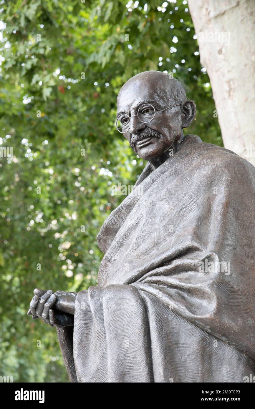 United Kingdom, London, Westminster, The Mohandas Karamchand Gandhi ststue Stock Photo