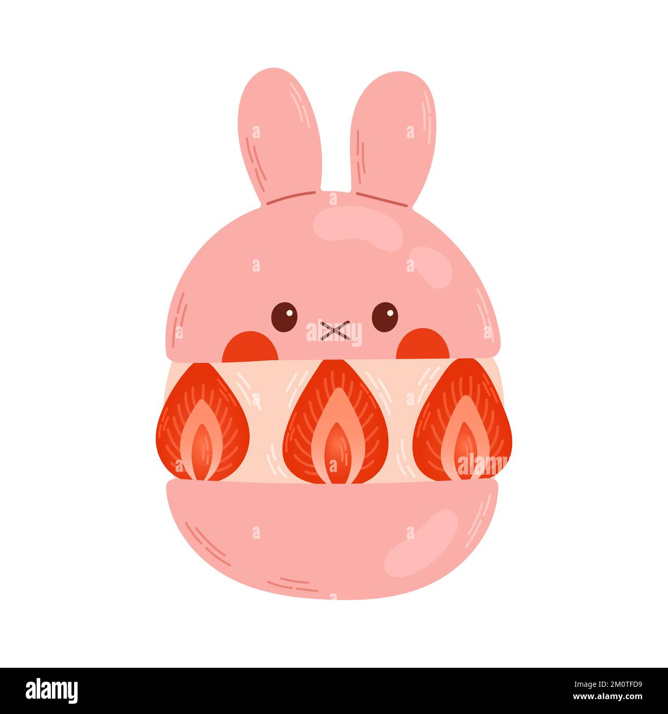 Strawberry rabbit sandwich, pink japanese dessert vector. For cafe, restaurant, coffee shop, catering. Stock Vector