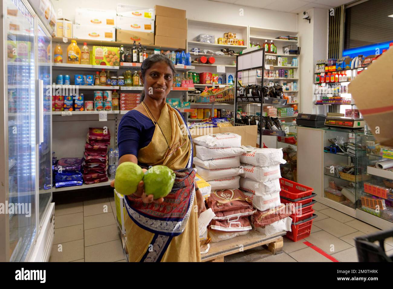 France, Bas Rhin, Strasbourg, Railway station district, rue de la Course street, Indian stores, Asian grocery store Stock Photo