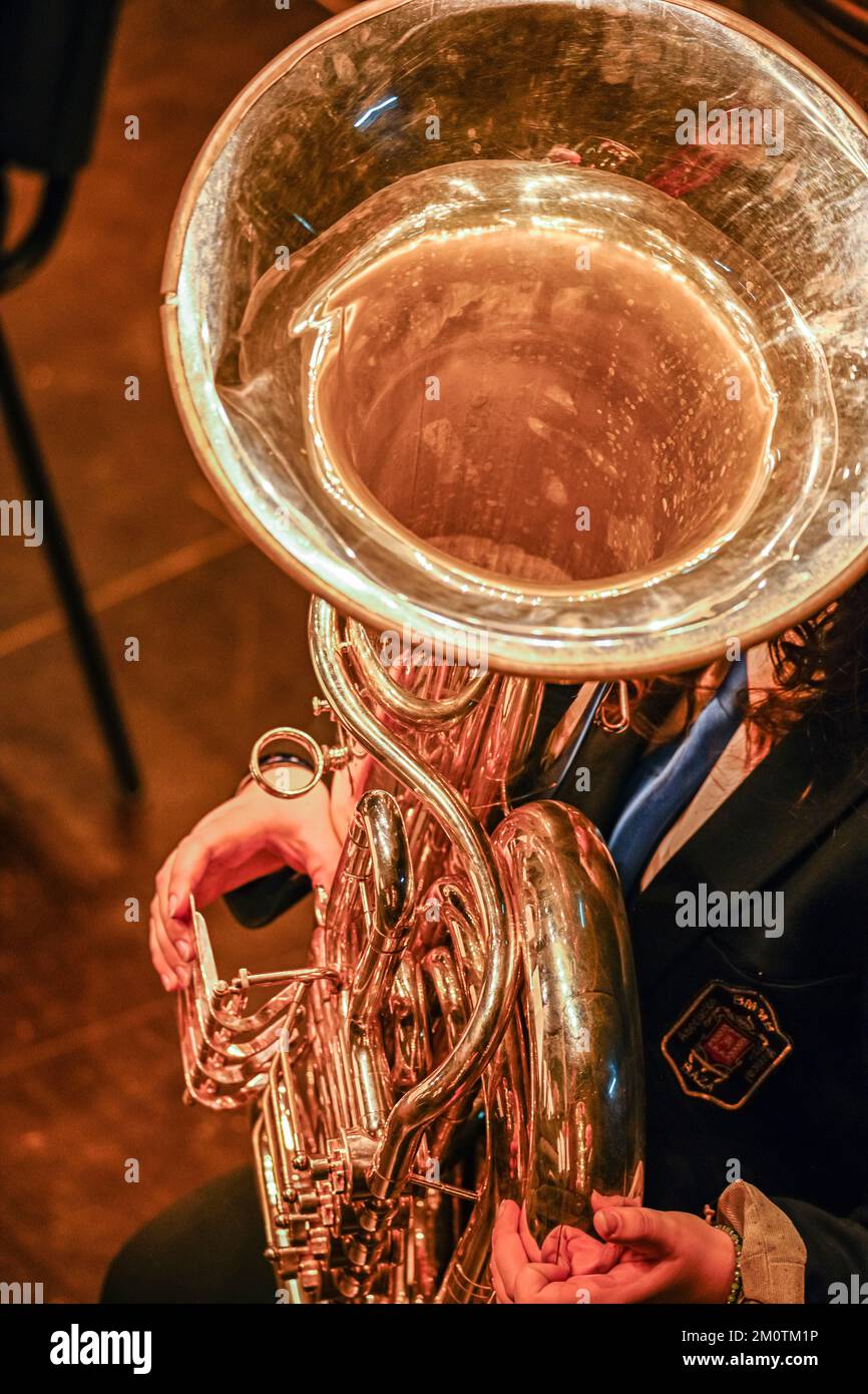 The tuba or bass is the largest of the metal wind instruments. Stock Photo