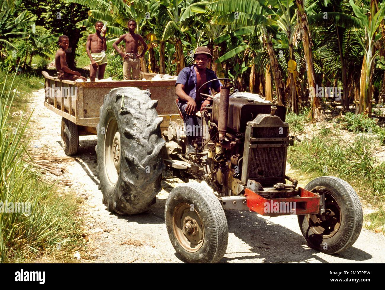 Working tractor, banana plantation, Jamaica, circa 1985 Stock Photo Alamy