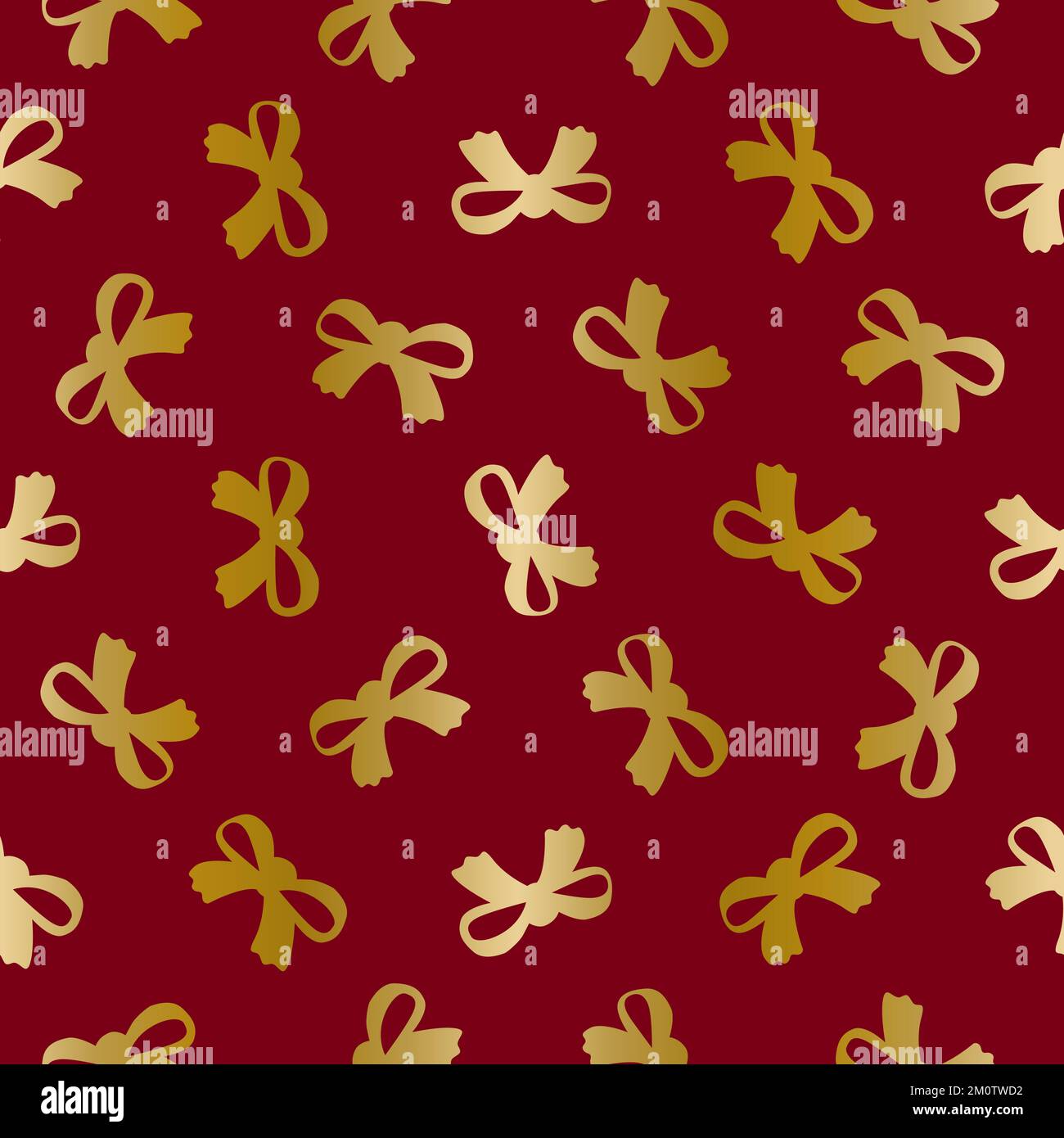 Gold bows on dark red vector seamless pattern Stock Vector
