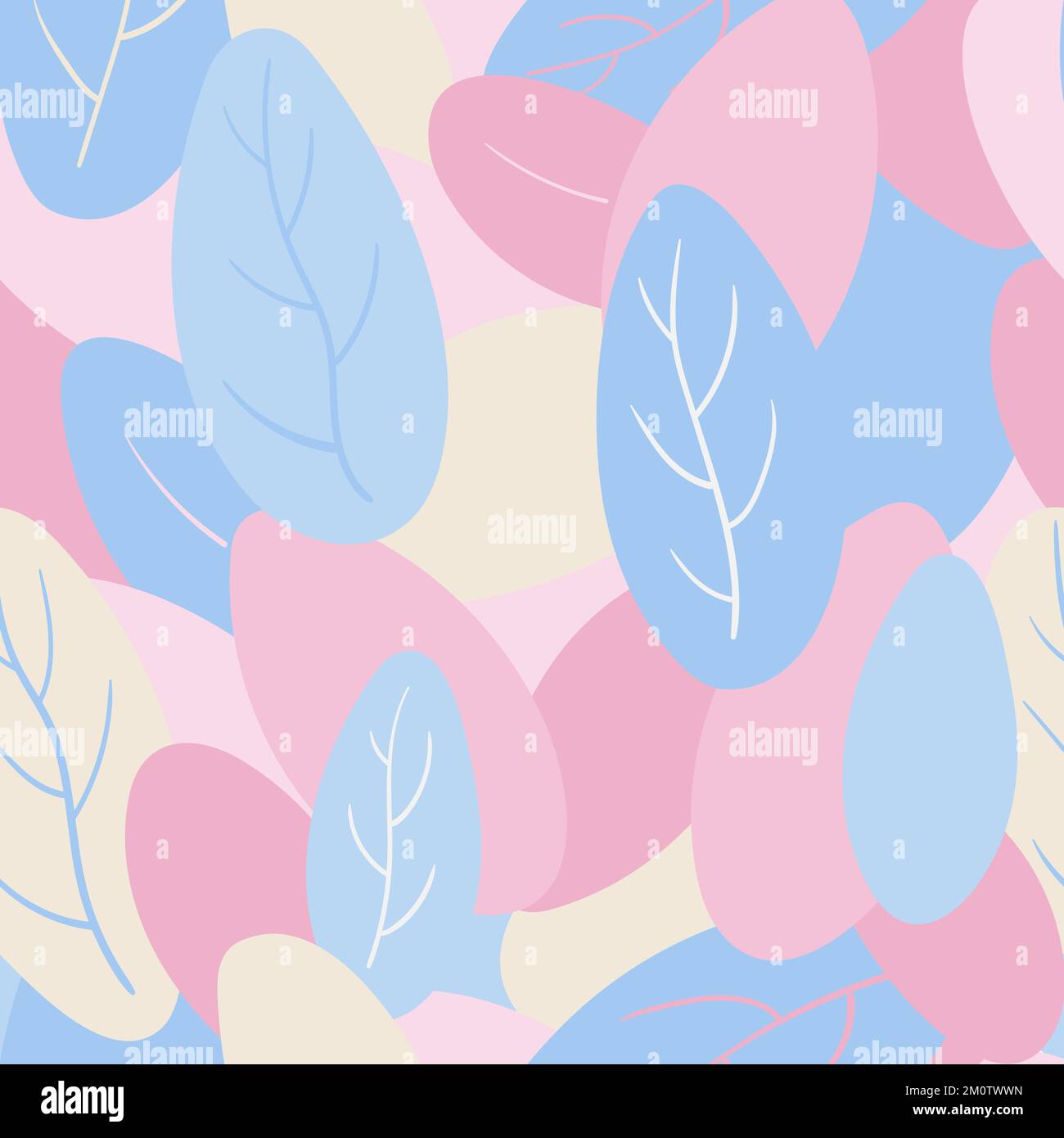 Blue pink and beige leaves pastel vector seamless pattern Stock Vector