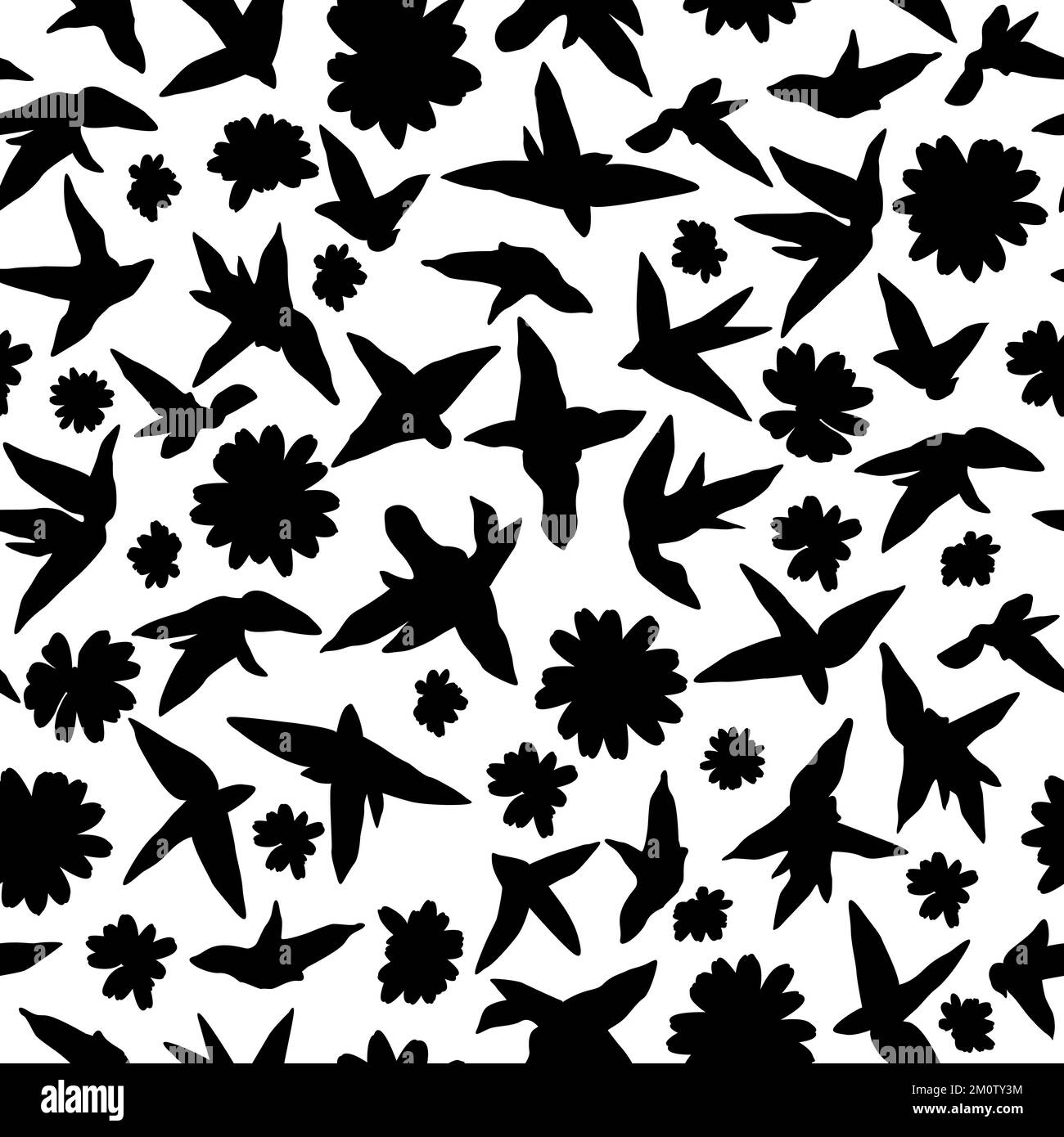 Black silhouette flowers isolated vector seamless pattern Stock Vector ...