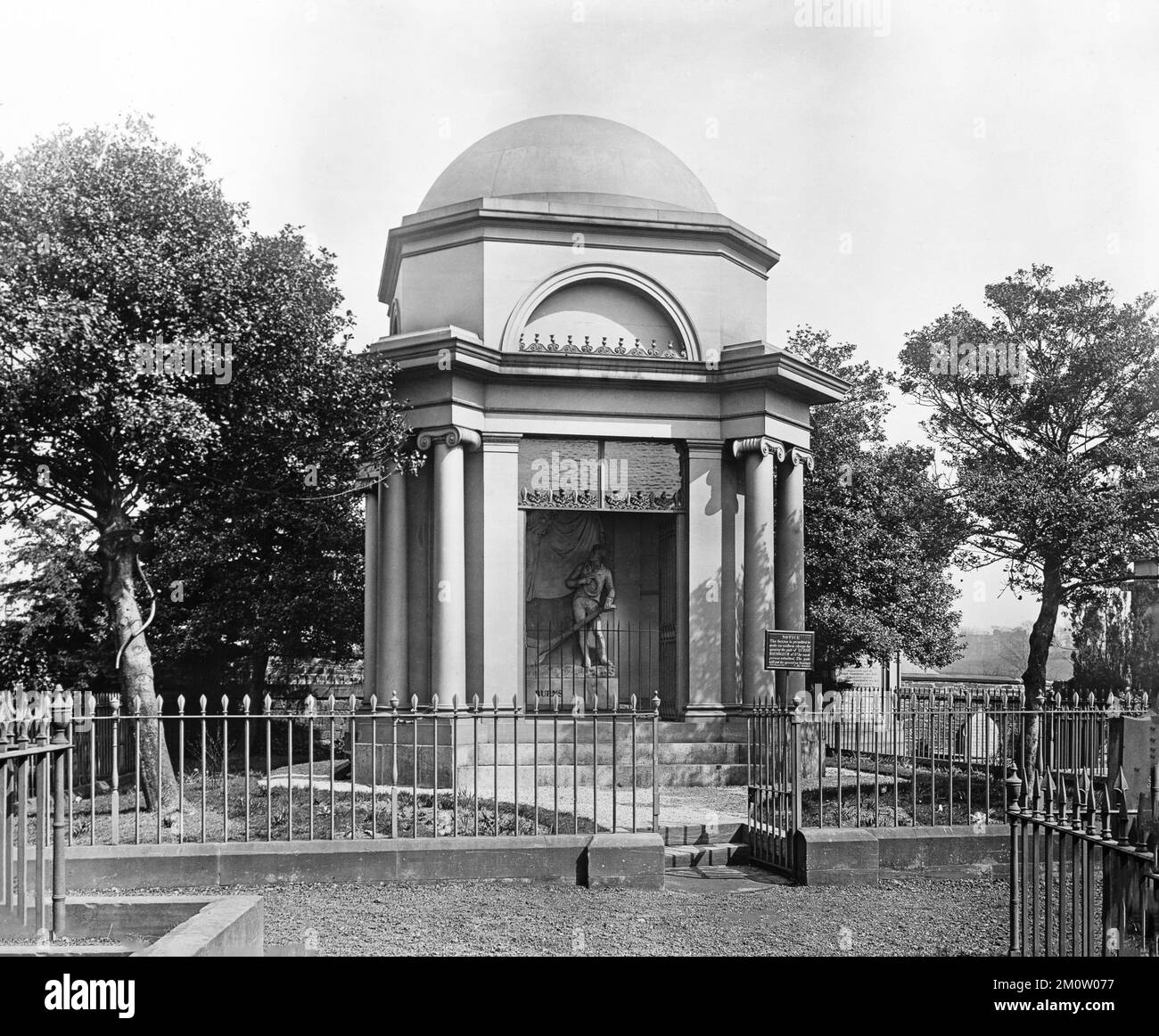 A late 19th century vintage black and white photograph showing the Robert Burns Mausoleum in St. Michael's Churchyard in Dumfries, Scotland. Stock Photo