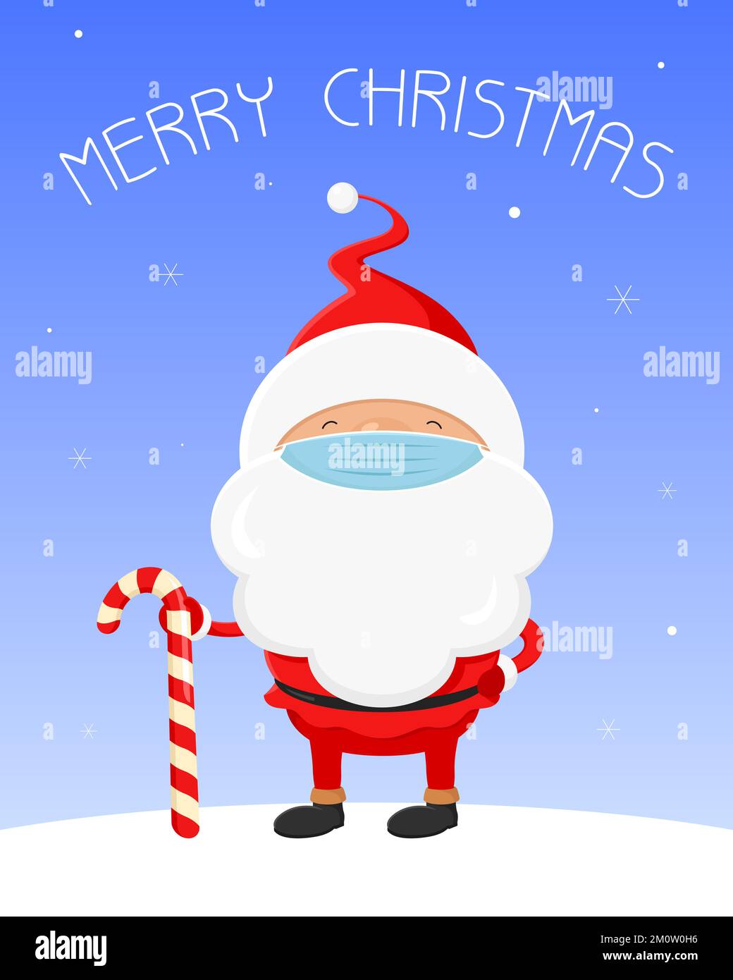 Christmas greeting card. Santa Claus in mask with candy cane. Vector illustration. Stock Vector