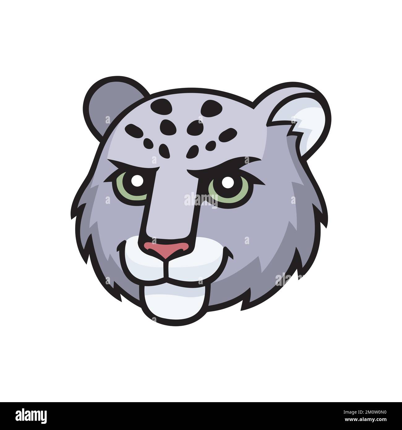 Snow leopard, irbis head. Vector cartoon comic doodle illustration, mascot, character, icon. Stock Vector