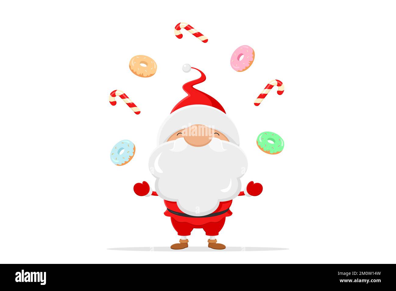 Santa juggles with sweets. Vector illustration. Stock Vector