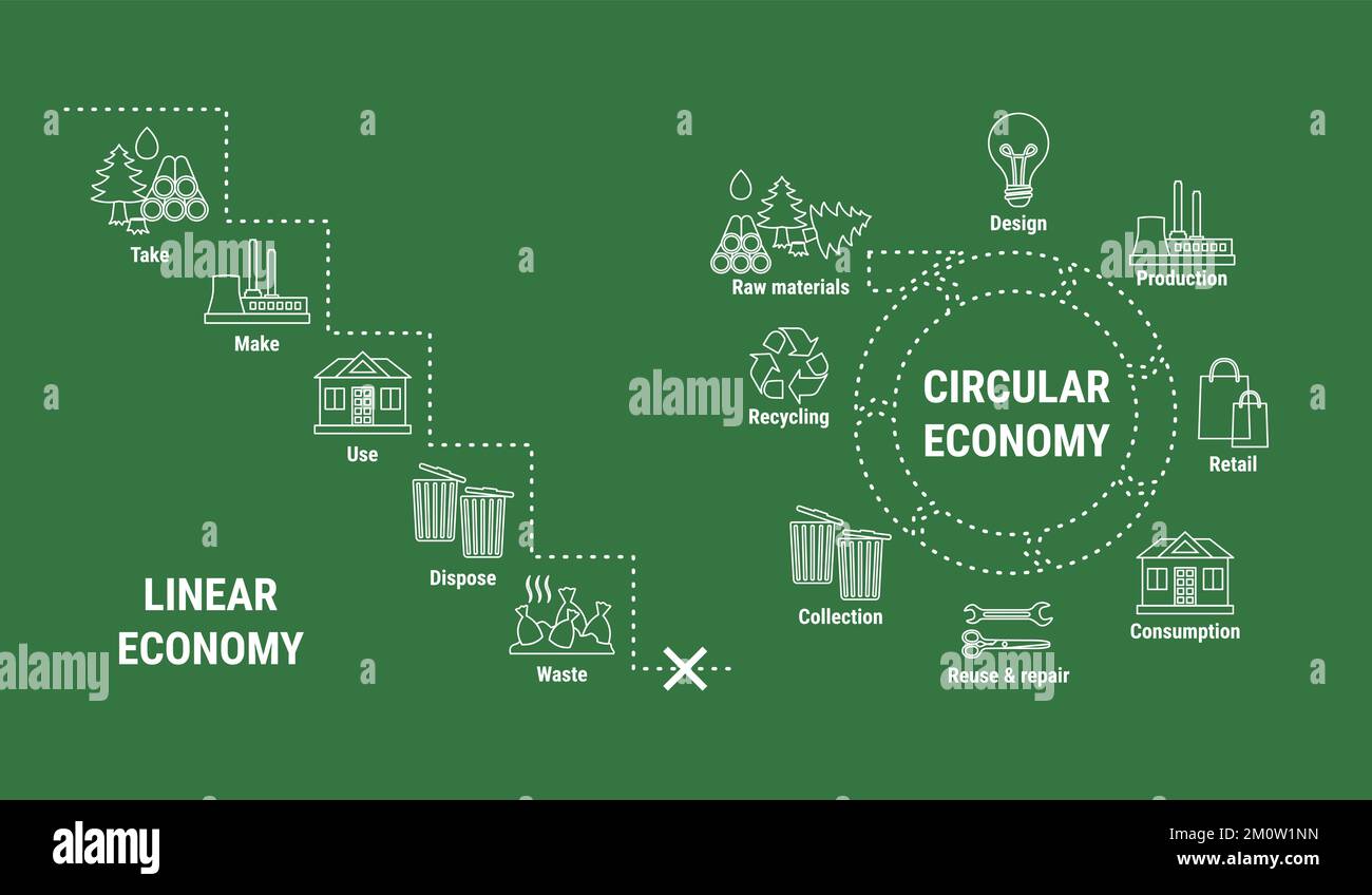 Comparison of linear and circular economy infographic in line style on ...