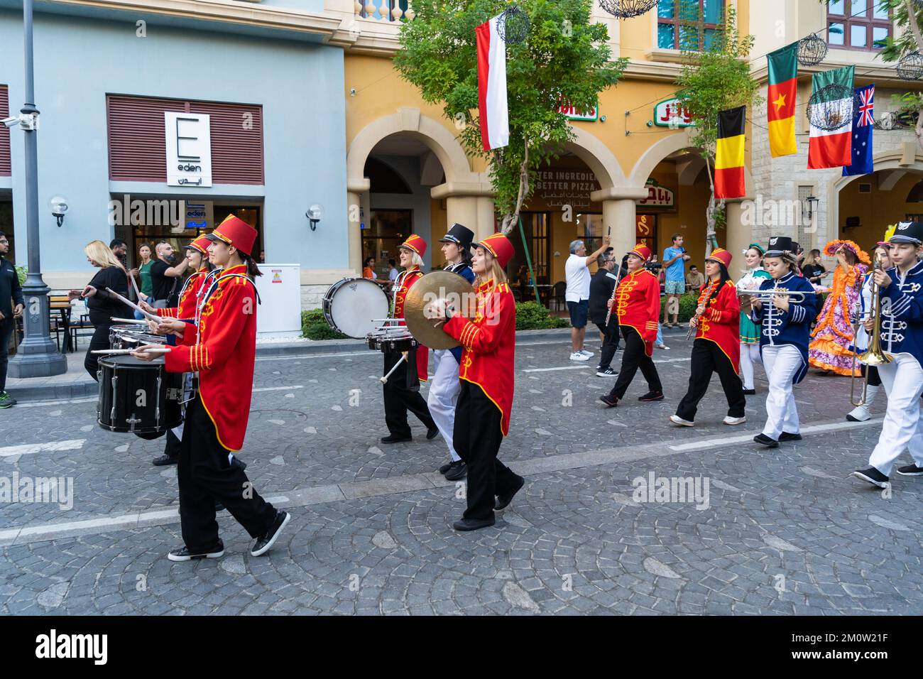 Roaming parade at Medina Centrale, The Pearl District Doha, Qatar. Stock Photo