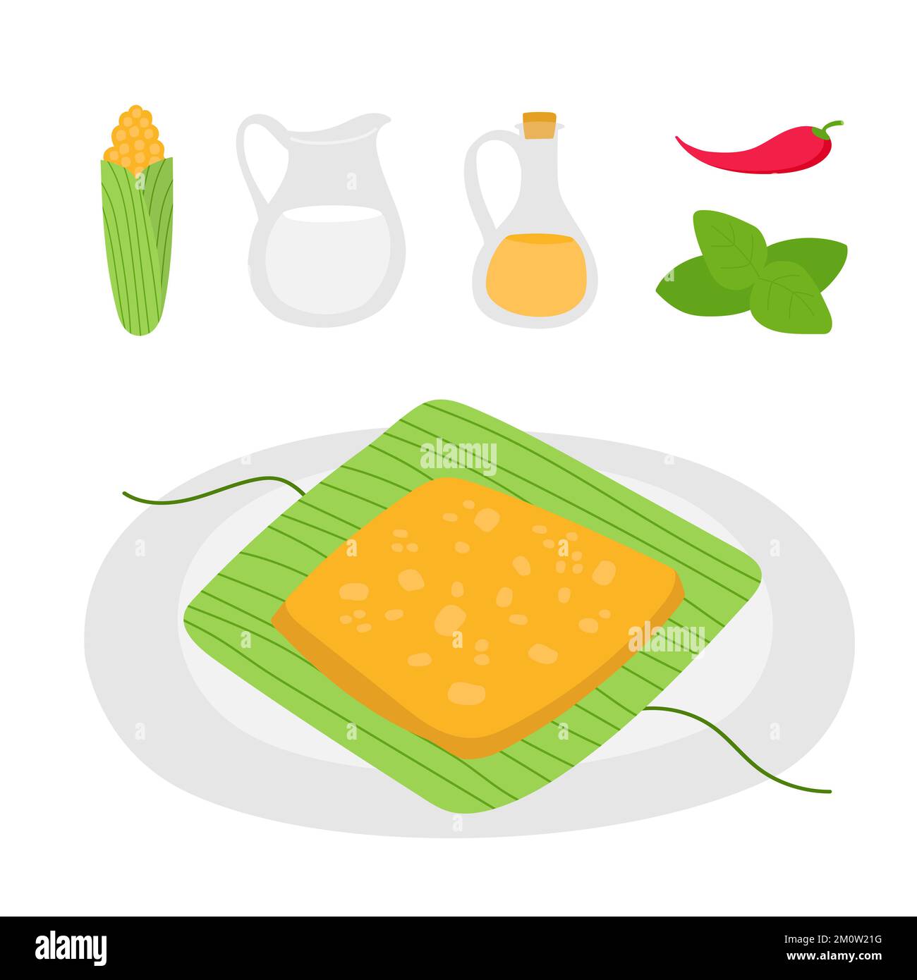 Homemade Mexican food. Tamales or humita. Dish ingredients. Recipe