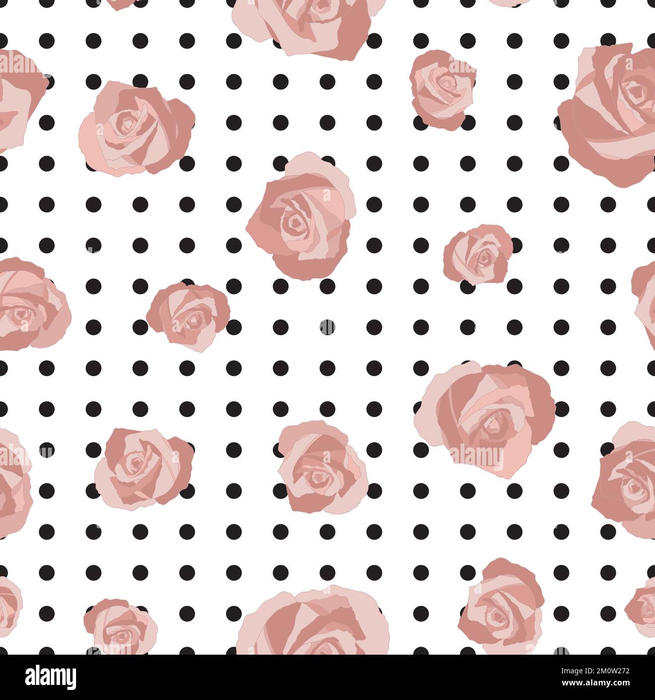 Vector seamless pattern with roses on a dotted background Stock Vector