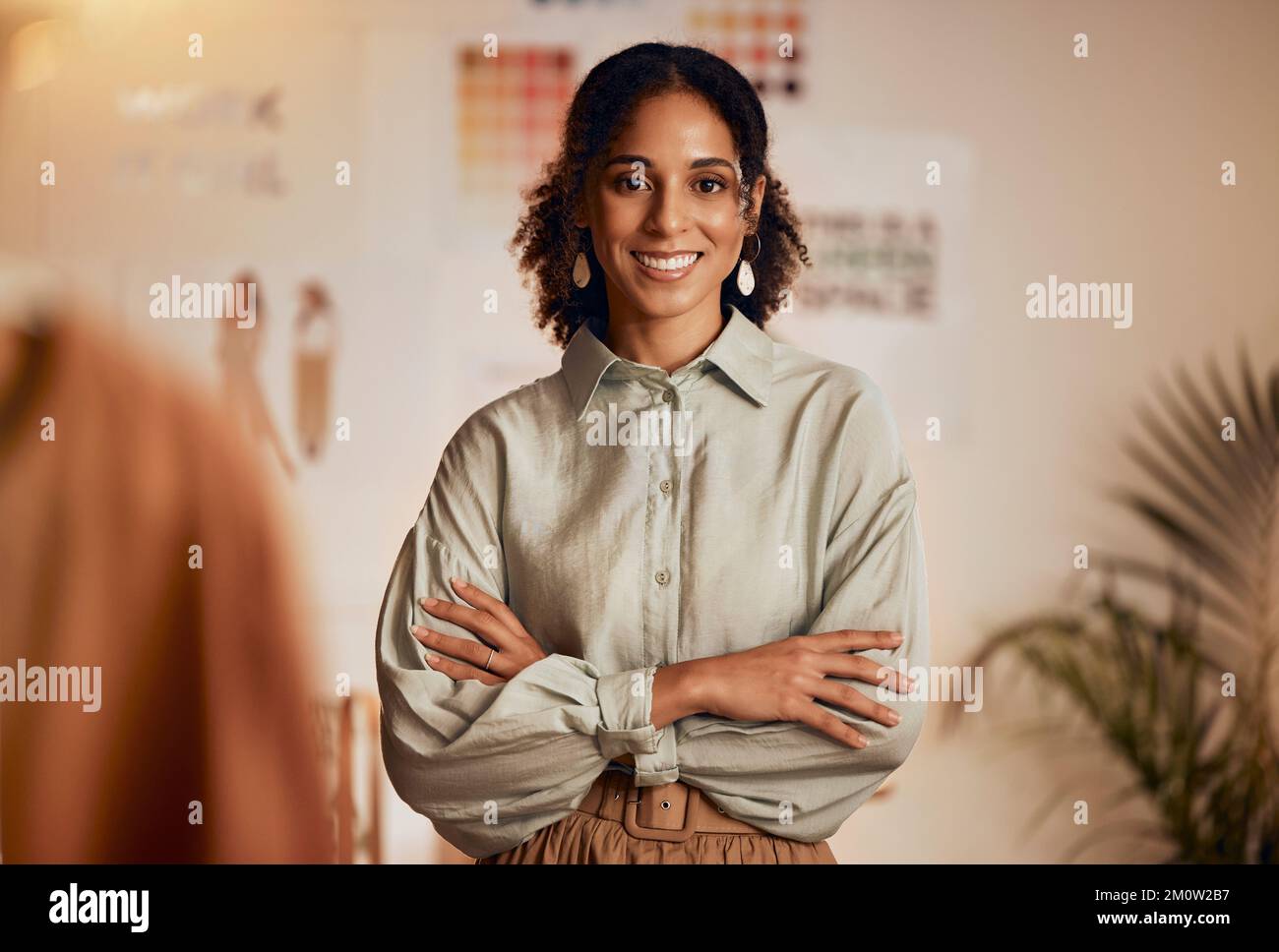 Fashion industry, black woman and designer portrait of clothing tailor