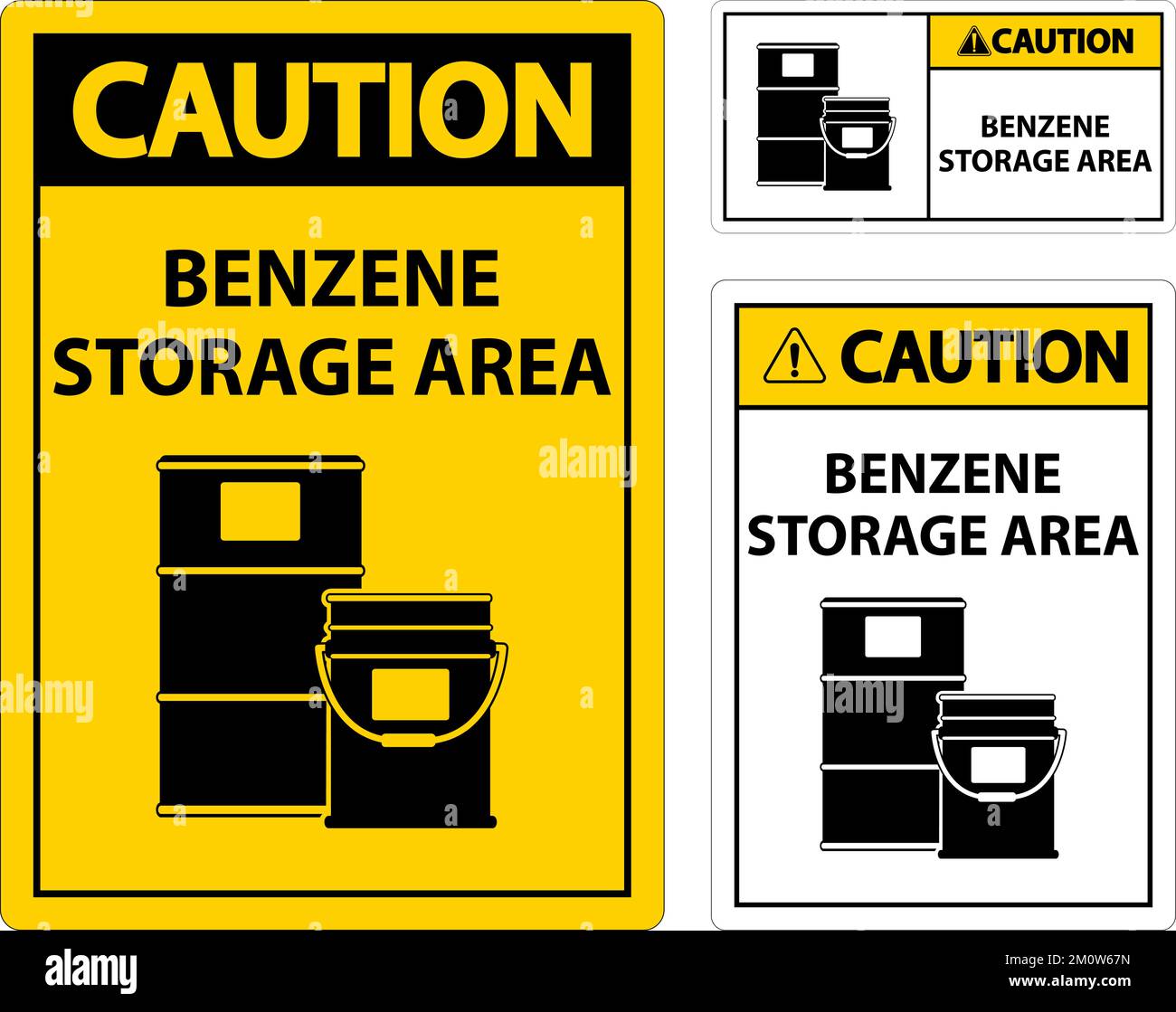 Caution Benzene Storage Area Sign On White Background Stock Vector