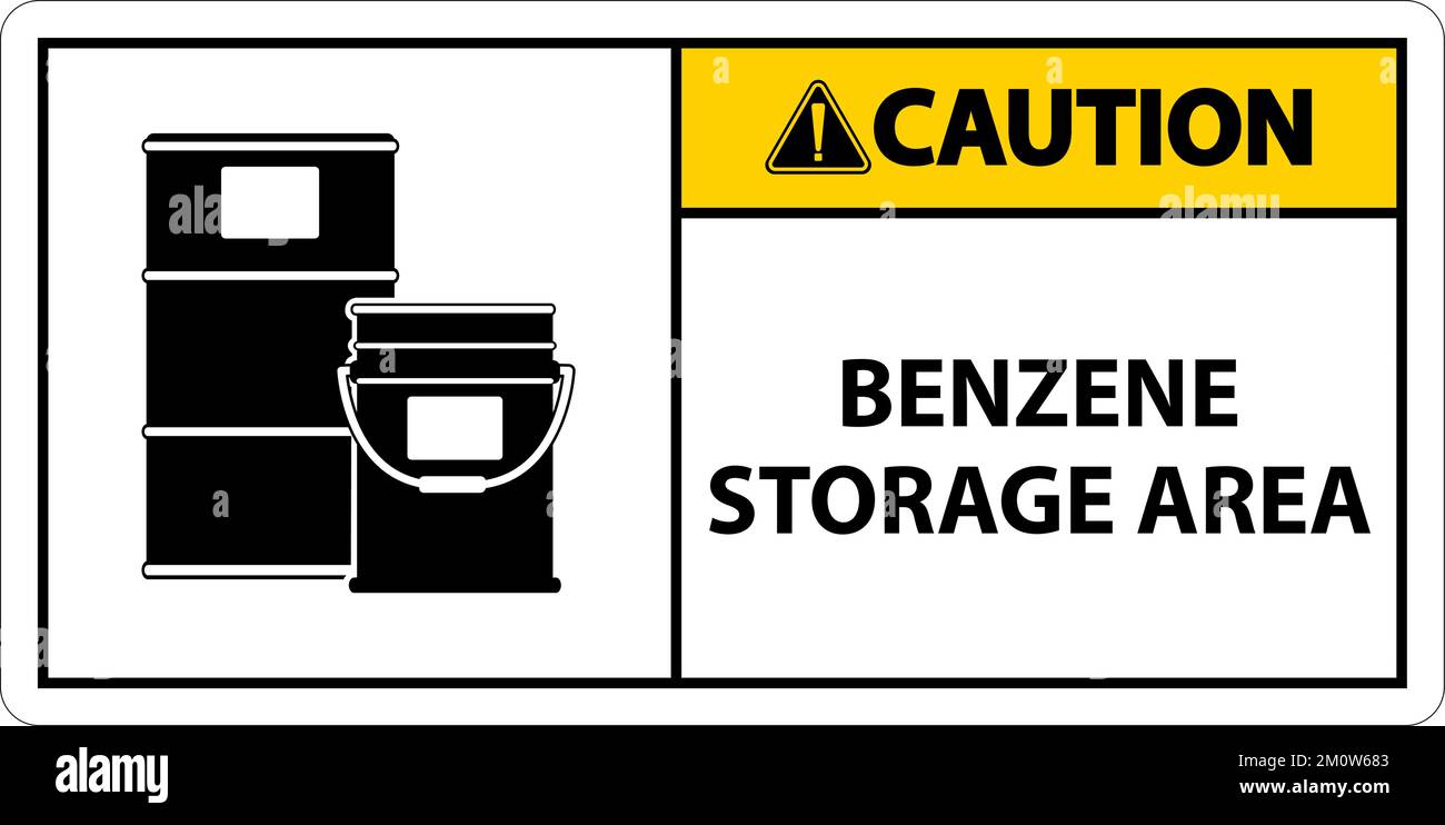 Caution Benzene Storage Area Sign On White Background Stock Vector