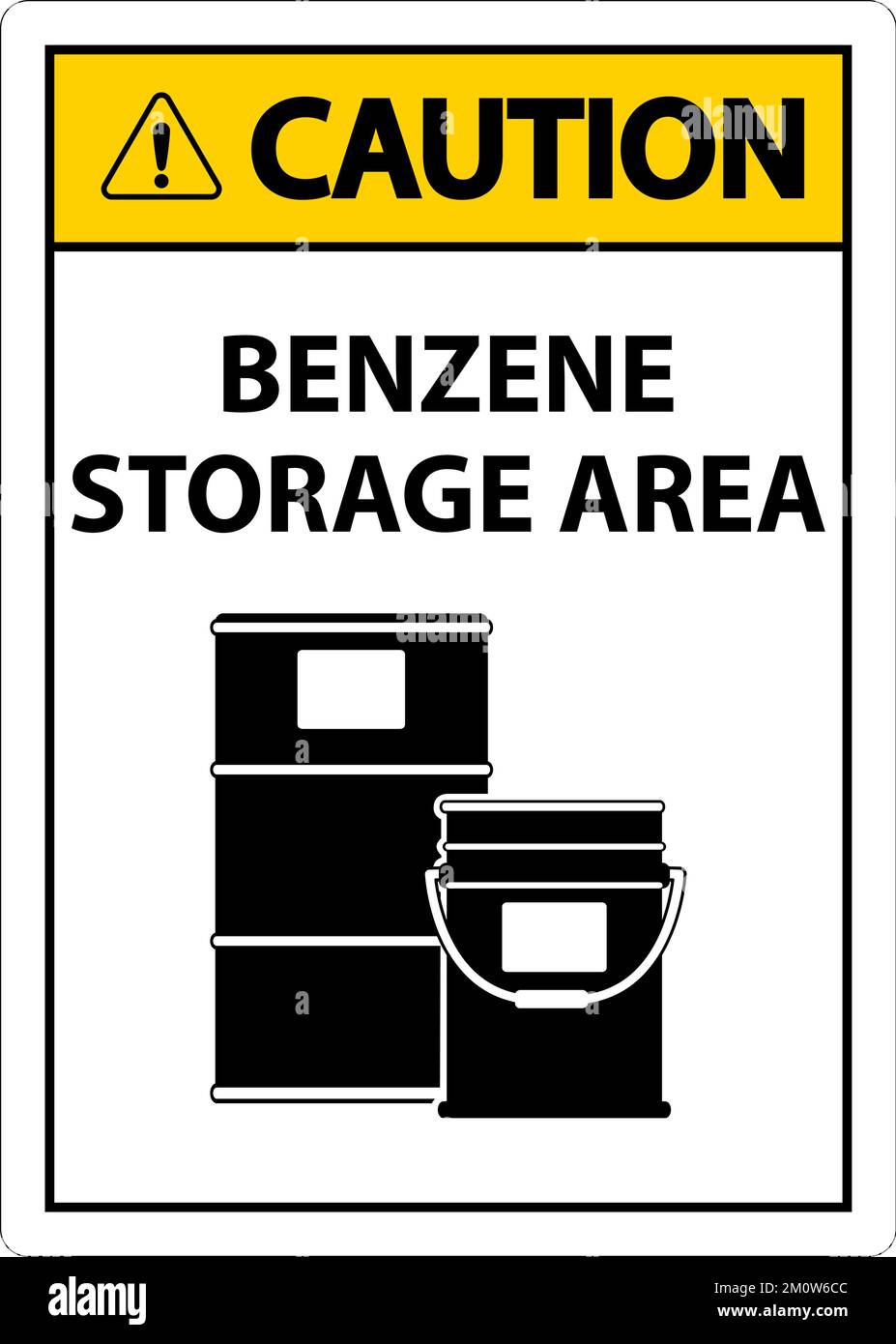 Caution Benzene Storage Area Sign On White Background Stock Vector