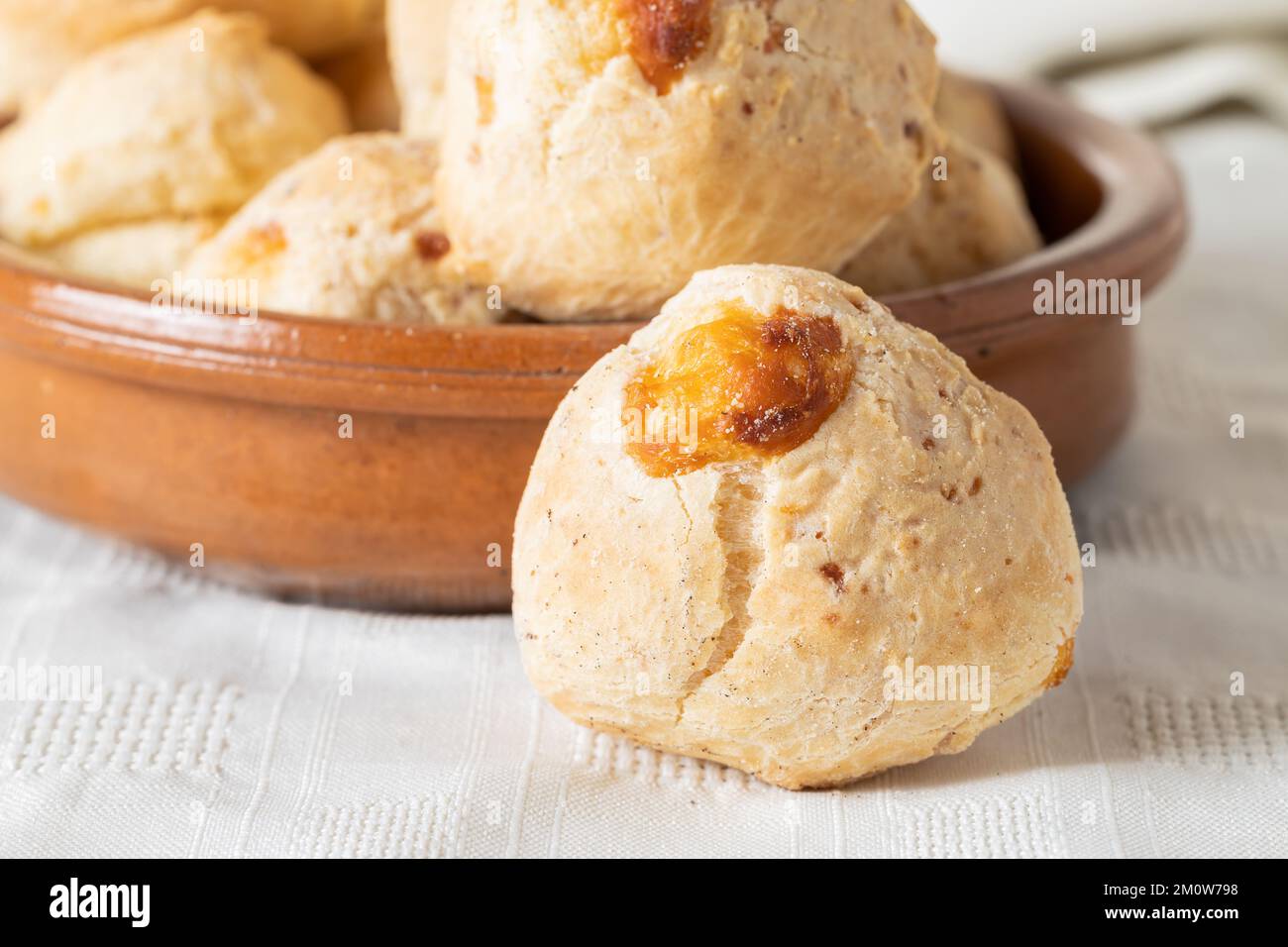 Close up of a chipa, typical Paraguayan cheese bread. Stock Photo
