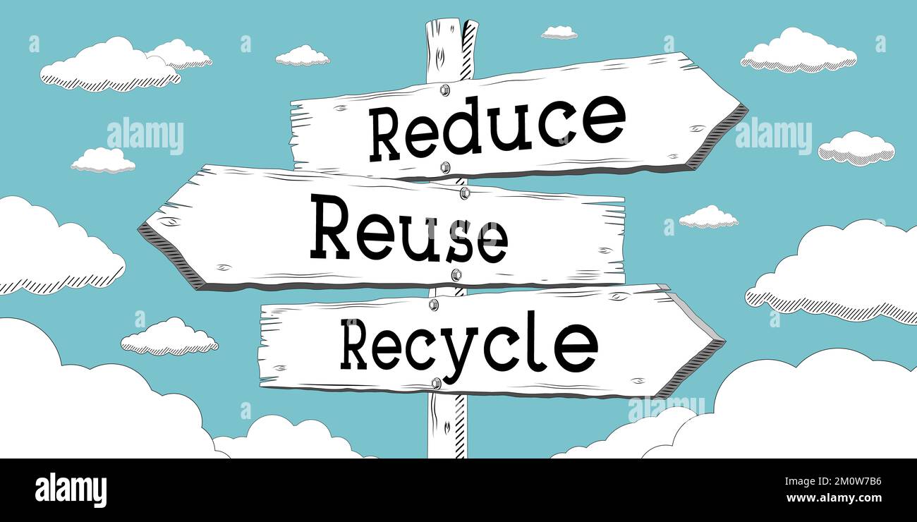 Reduce, reuse, recycle - outline signpost with three arrows Stock Photo ...