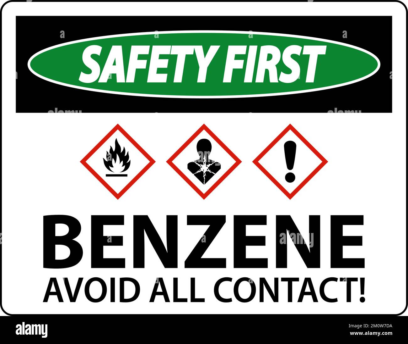 Safety First Benzene Avoid All Contact GHS Sign On White Background