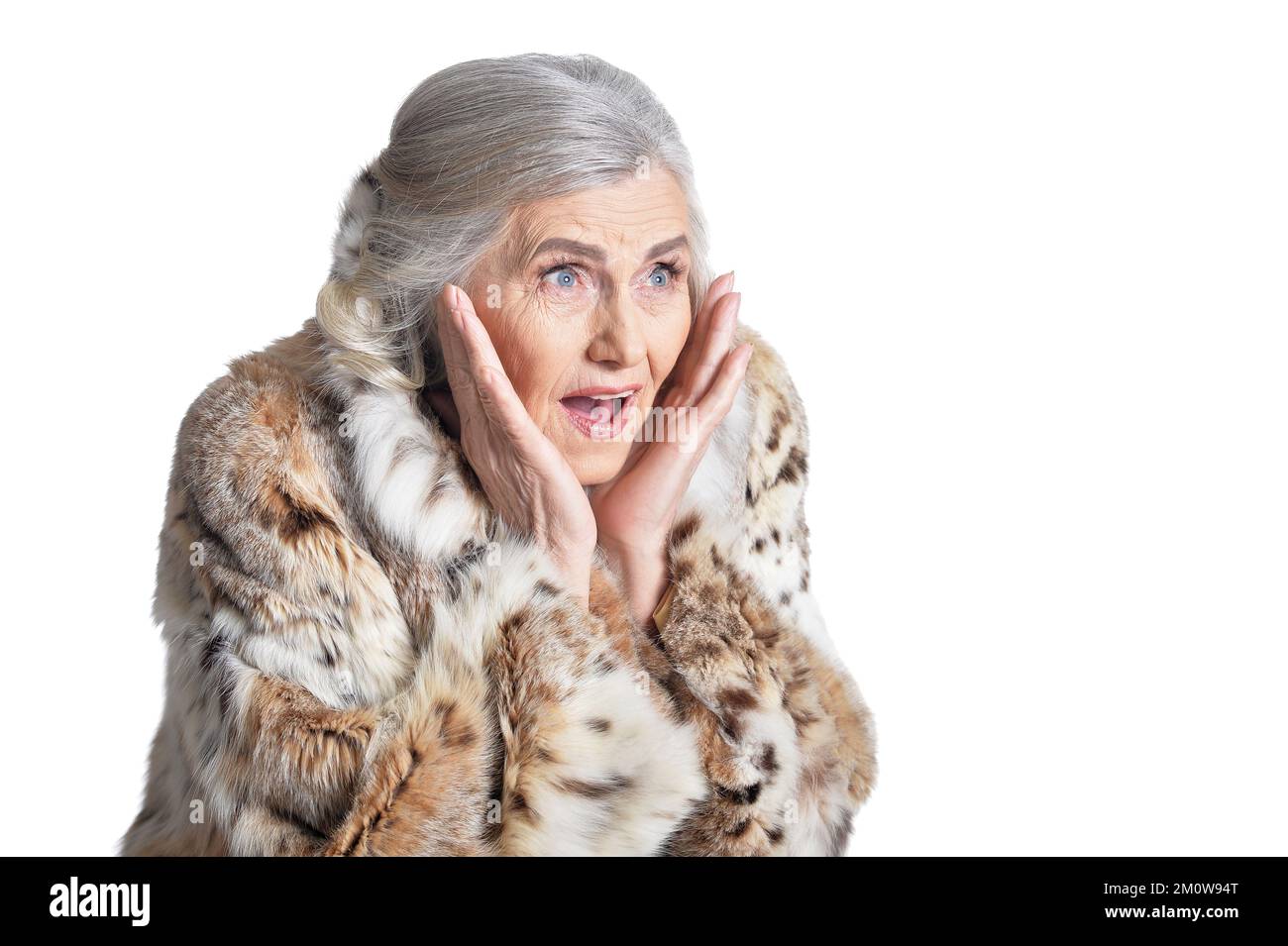 portrait of happy beautiful senior woman in fur coat Stock Photo - Alamy