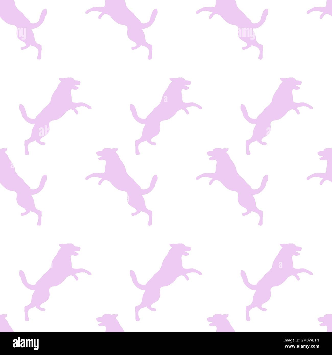 Seamless pattern. Jumping east european shepherd puppy isolated on white background. Dog silhouette. Endless texture. Design for wallpaper, fabric. Stock Vector