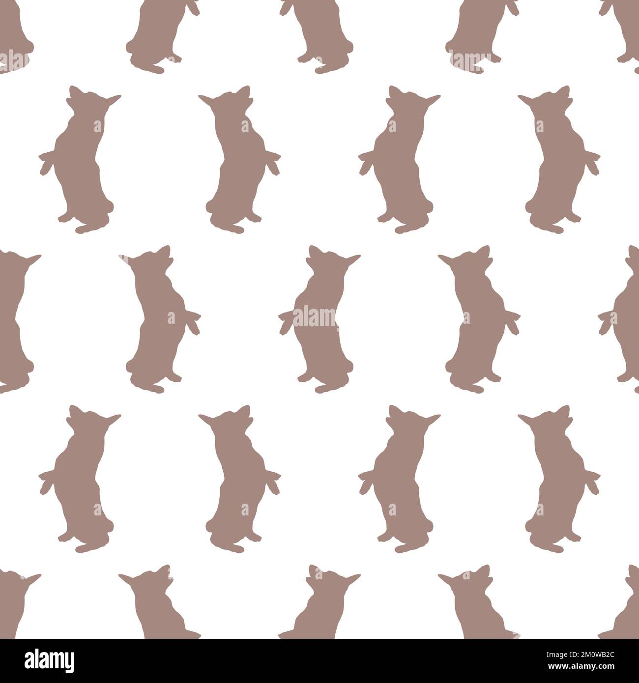 Pembroke welsh corgi puppy is standing on his hind legs. Seamless pattern. Dog silhouette. Endless texture. Design for wallpaper, fabric, template. Stock Vector