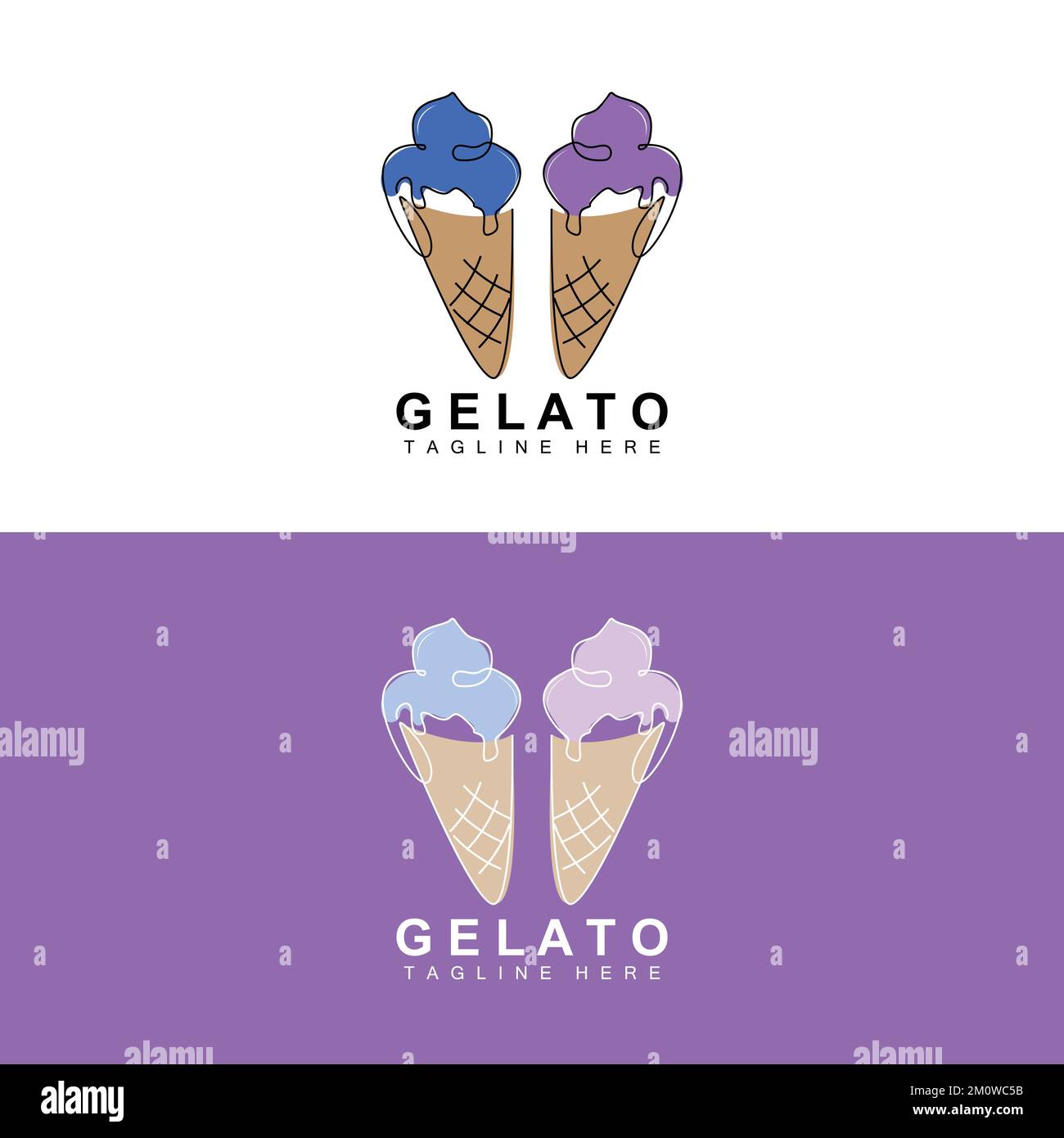 Ice Cream Gelato Logo Design, Sweet Soft Cold Food, Vector Brand