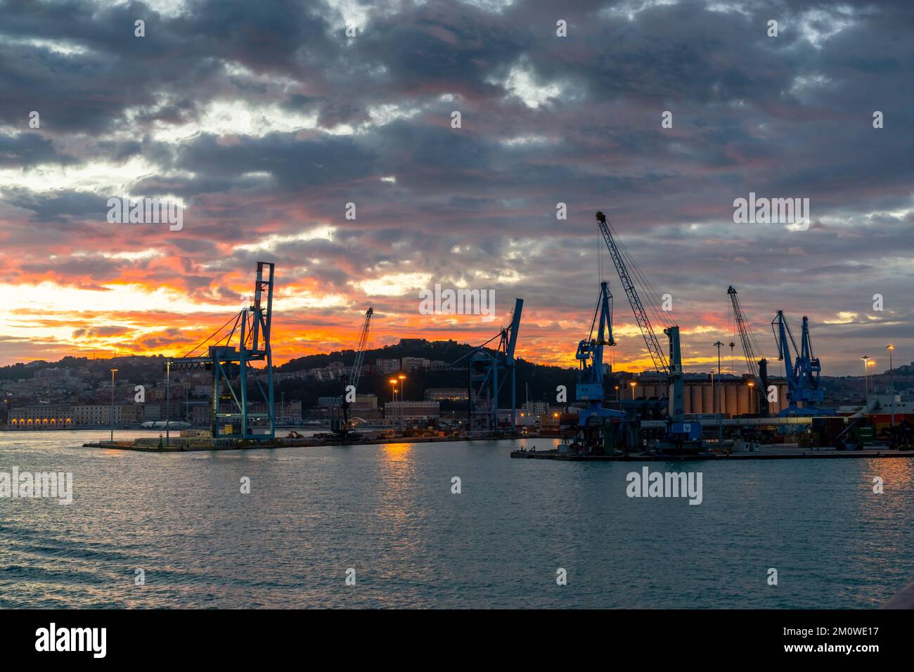 Ancona, Italy 24 November, 2022 industrial port of Ancona at sunrise