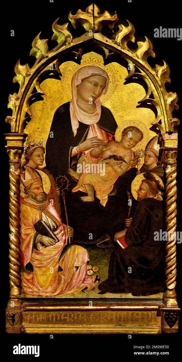 Madonna and Child, Mary and Christ, Catherine of Alexandria, Nicholas, Louis of Toulouse, Peter the Martyr by Lorenzo di Niccolo di Martino 1391-1411 Museo Civico of San Gimignano, Tuscany ,Christian Art, Italy, Italian. Stock Photo