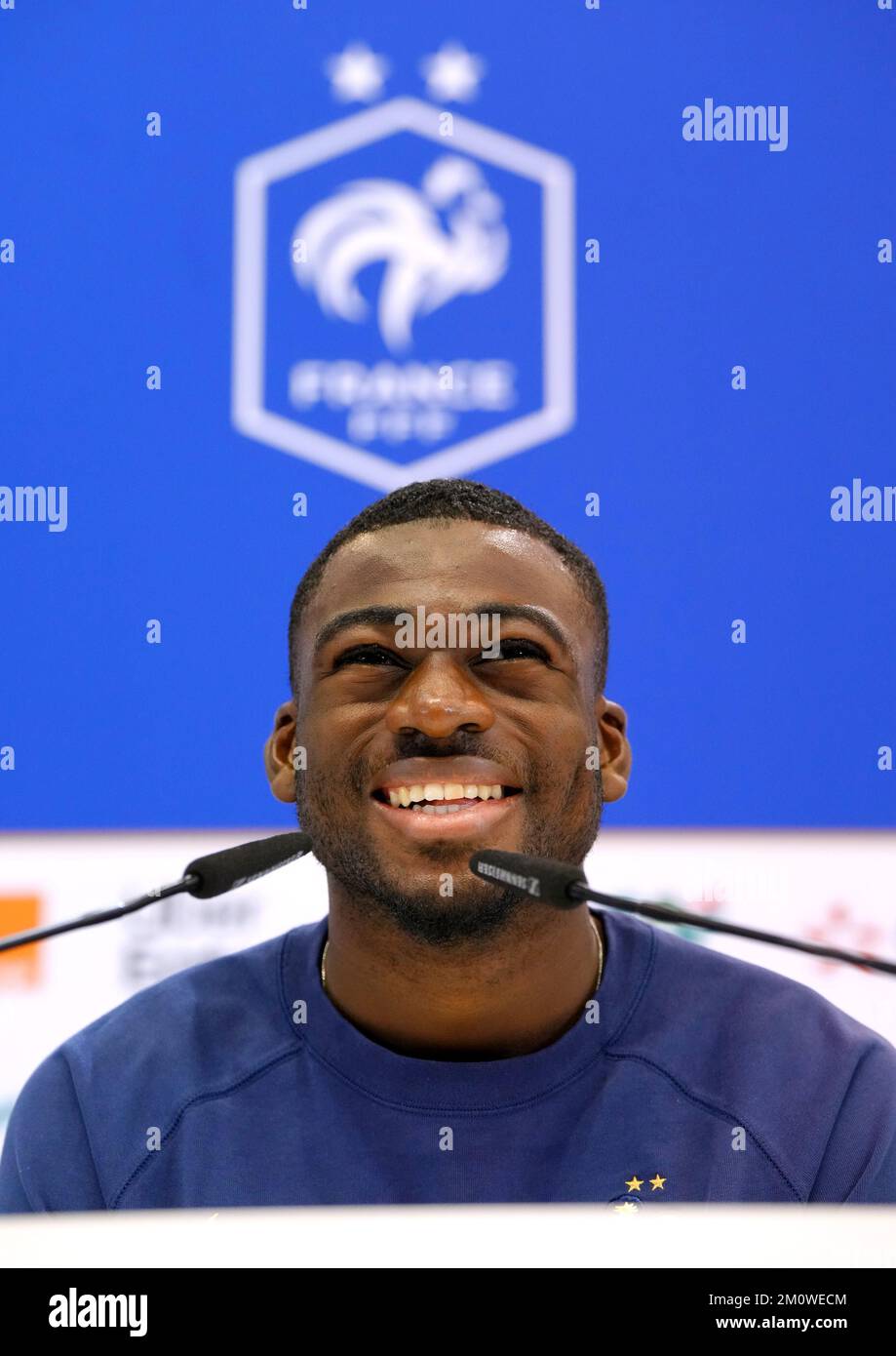 France's Youssouf Fofana during a press conference at the Al Sadd SC Stadium in Doha, Qatar. Picture date: Thursday December 8, 2022. Stock Photo