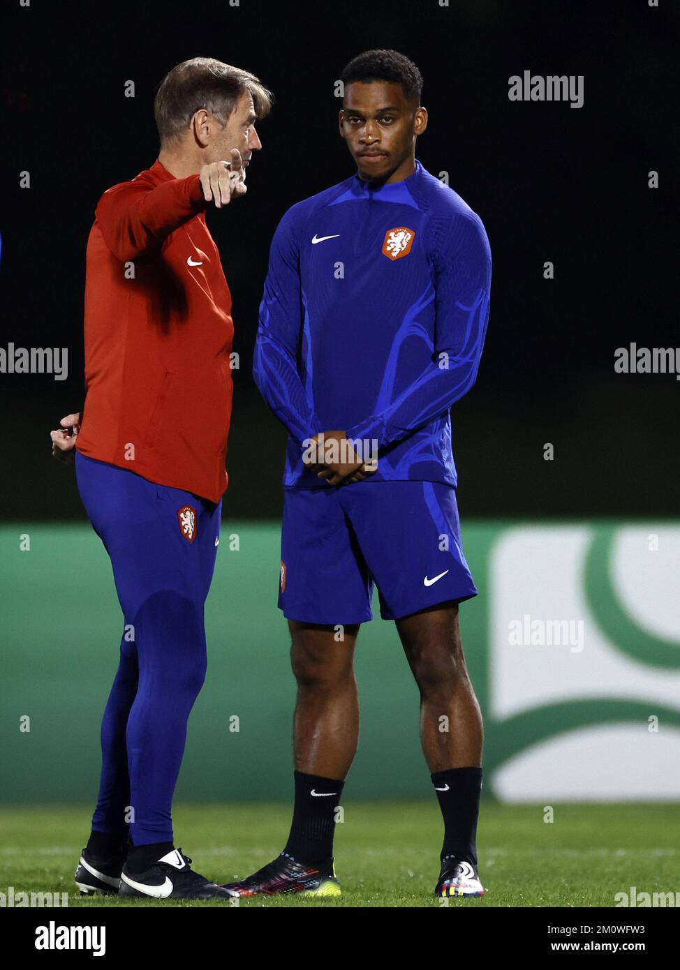 DOHA Qatar 08/12/2022, (lr) Goalkeeper coach Frans Hoek, Jurrien Timber during a training