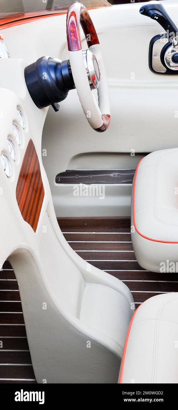 Speed boat steering wheel and instrument panels, luxurious speedboat