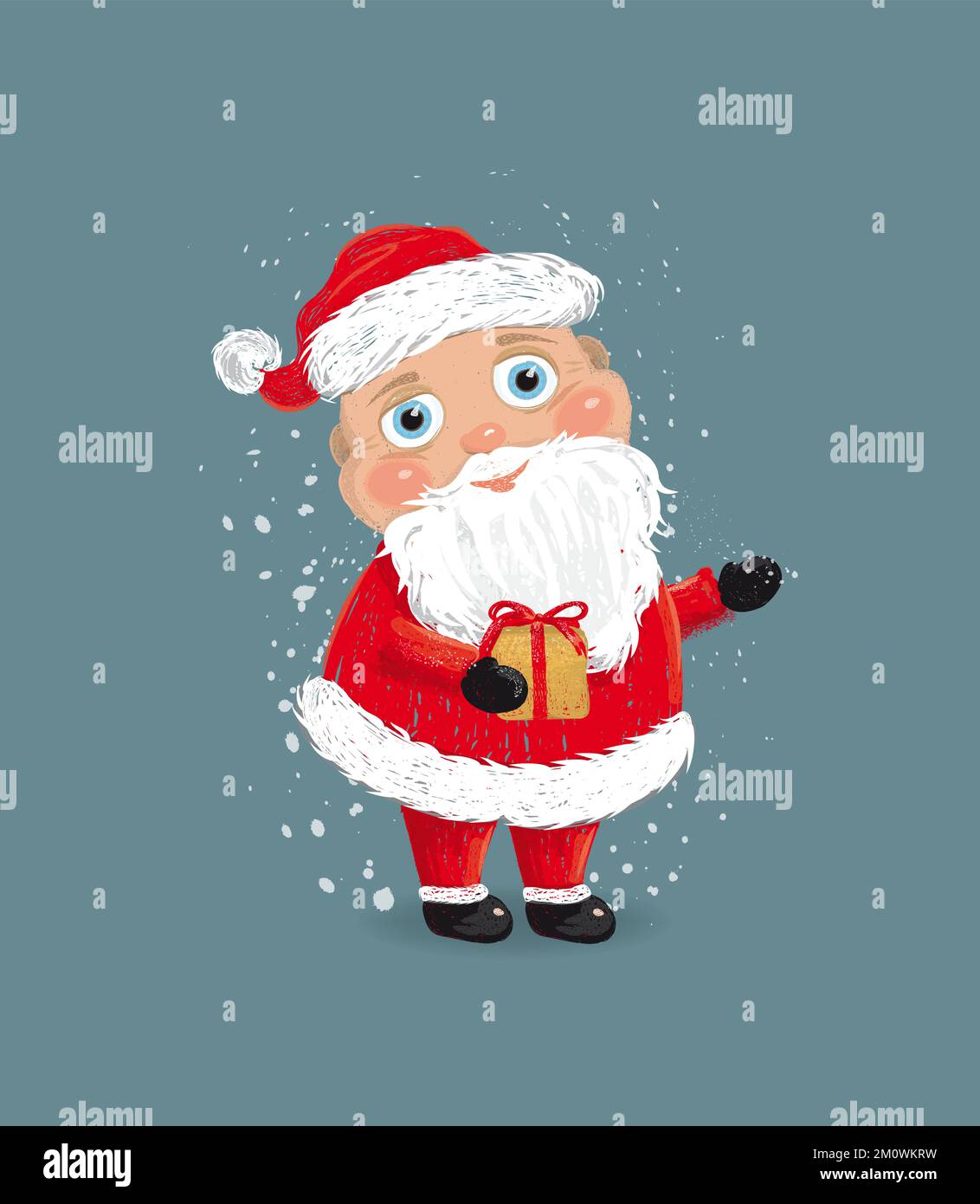 santa Claus with a gift, isolated illustration on the background of ...
