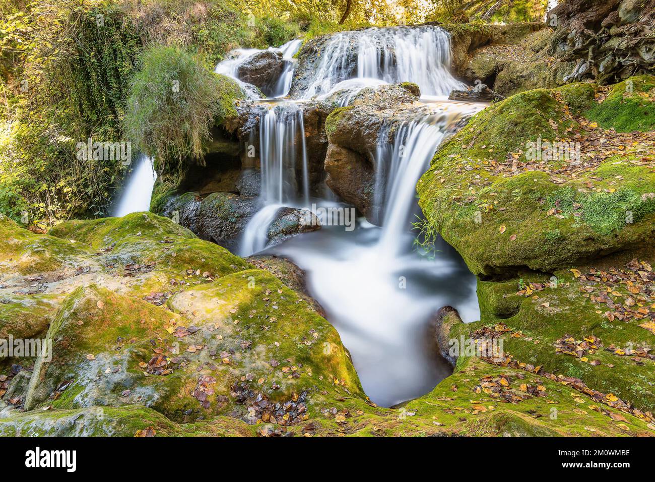 Scenic view of waterfall in Provence south of France in warm autumn light Stock Photo