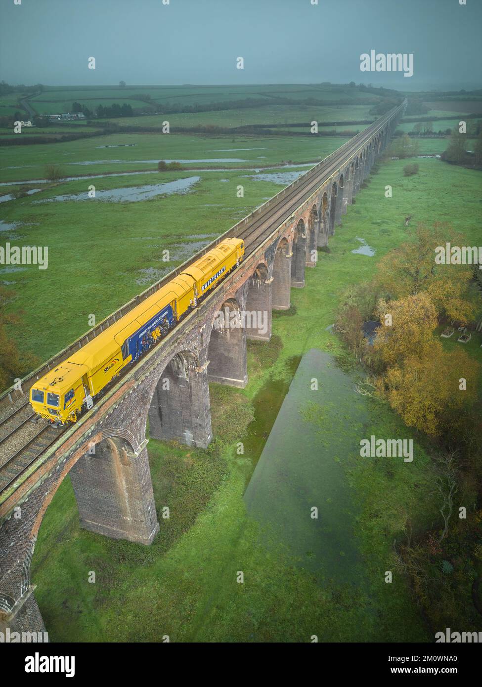 A train engine on the Harringworth rail viaduct, which crosses the