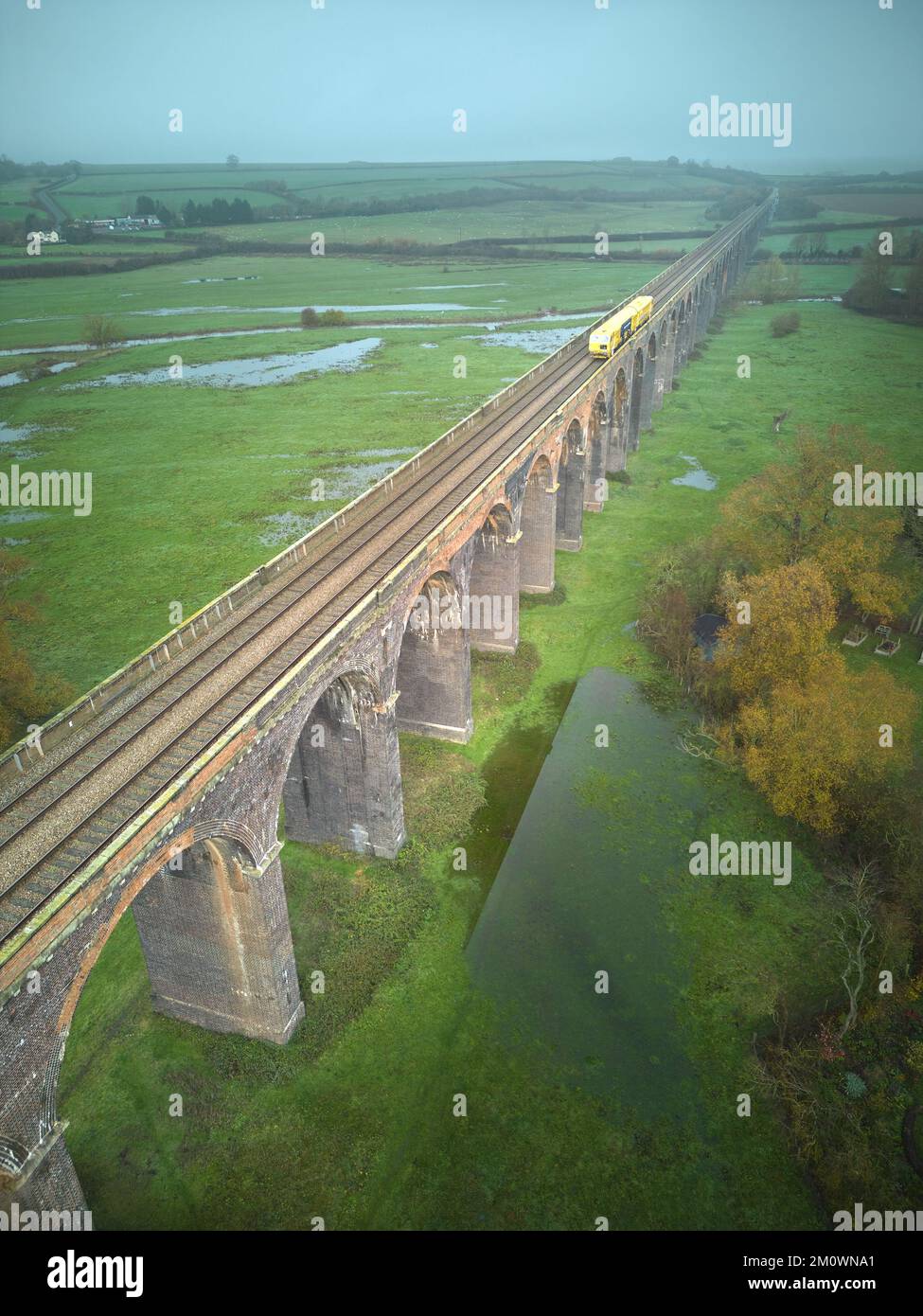 A train engine on the Harringworth rail viaduct, which crosses the