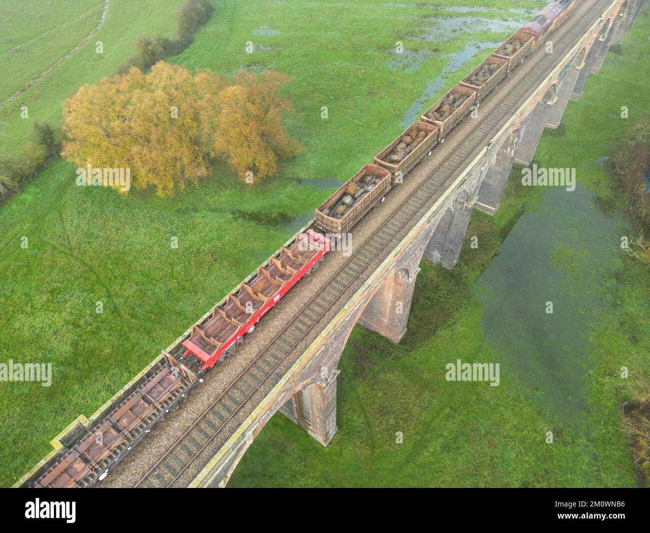 A goods train on the Harringworth rail viaduct, which crosses the river