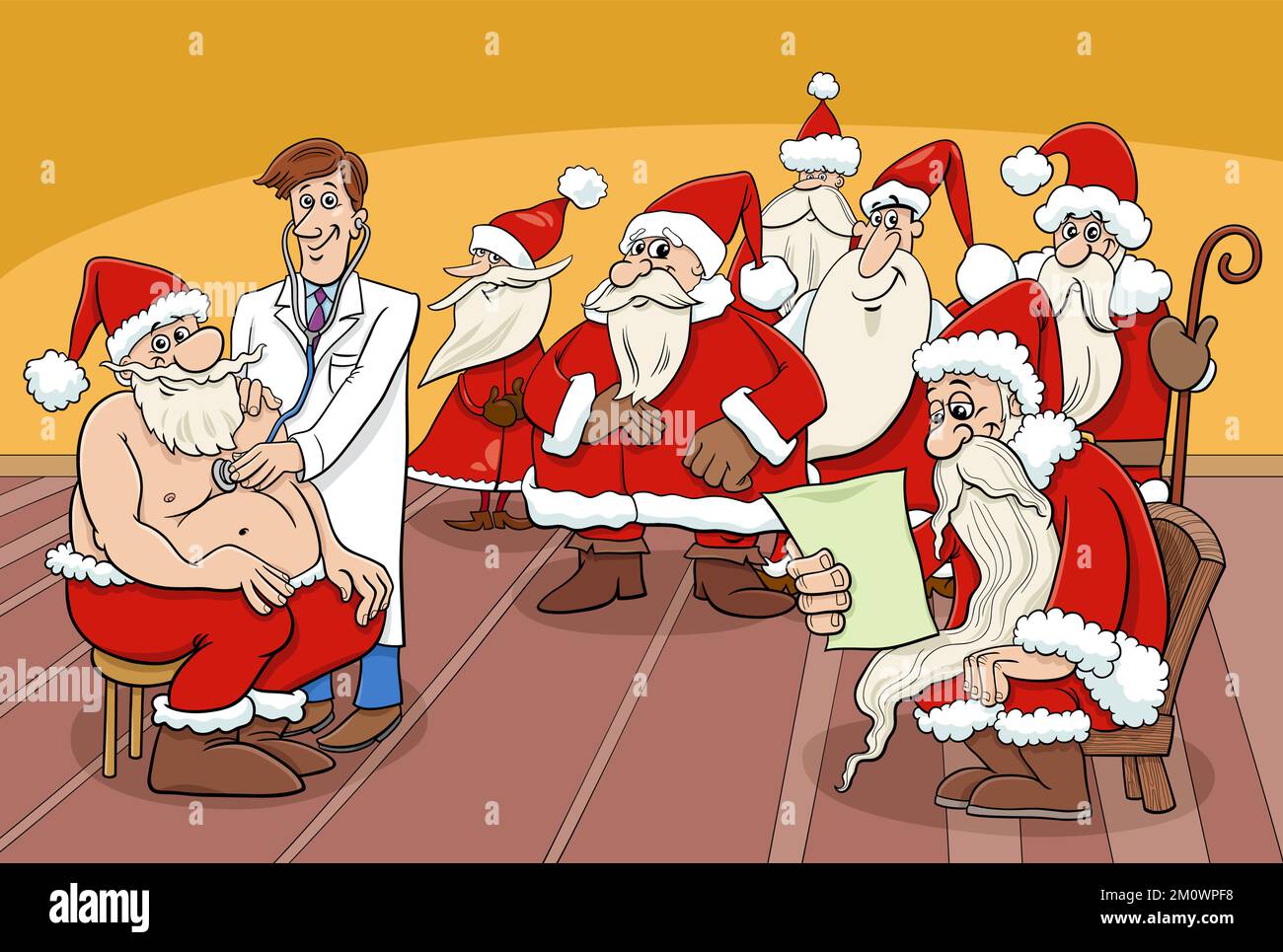 Santa Doctor Note Cartoon illustration of Santa Clauses comic characters on Christmas ...