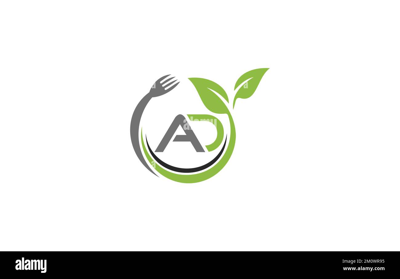 Green leaf nature with spoon and healthy logo design vector spoon fork