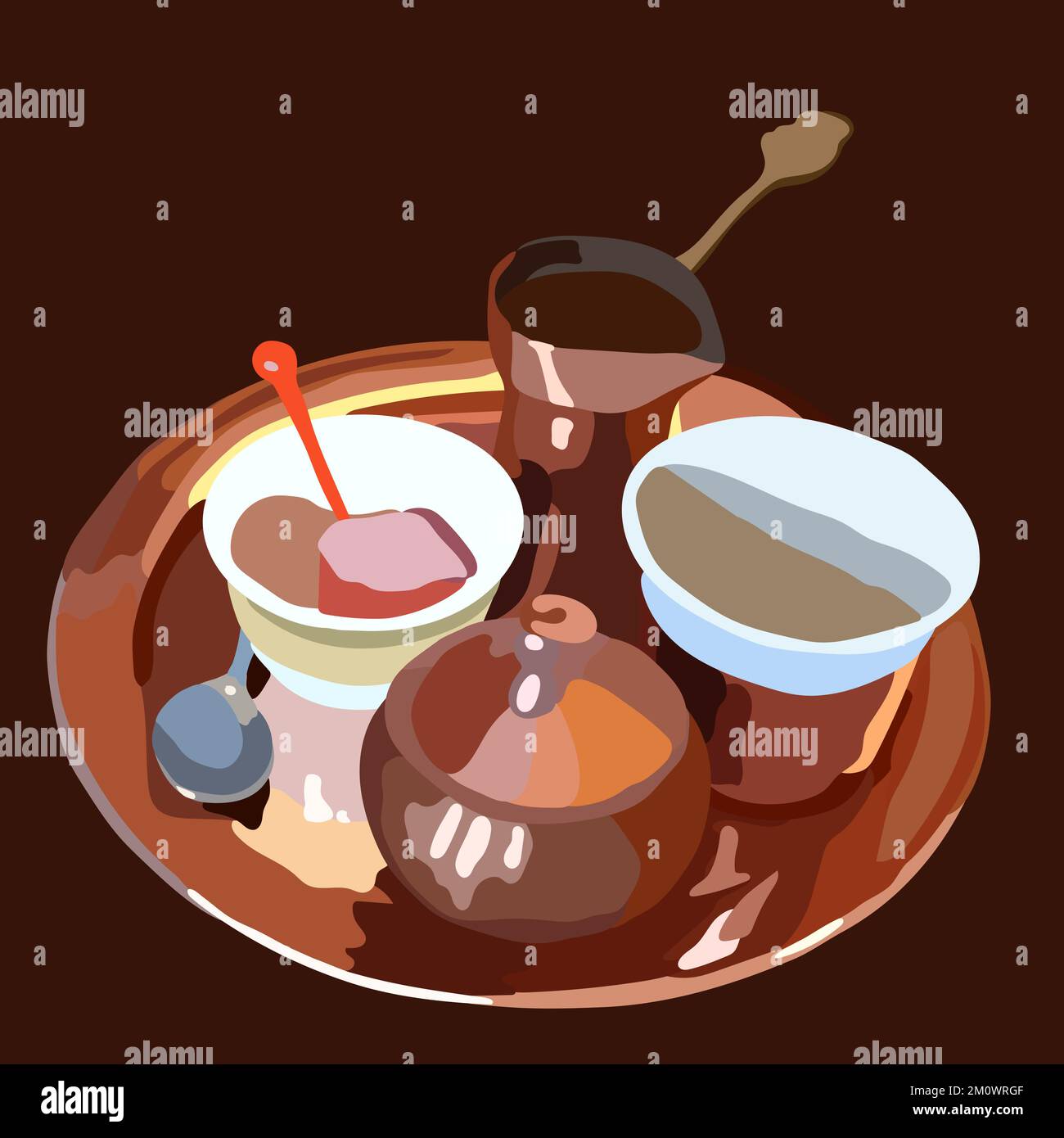 Turkish coffee serving with rahat lokum illustration Stock Vector