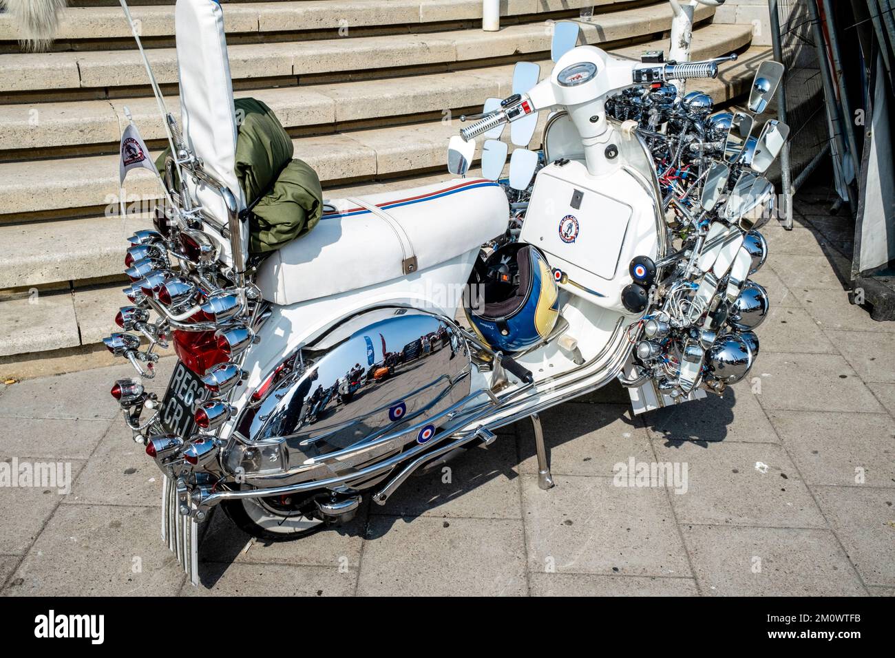 A Parked Scooter On Brighton Seafront, Brighton, East Sussex, UK Stock
