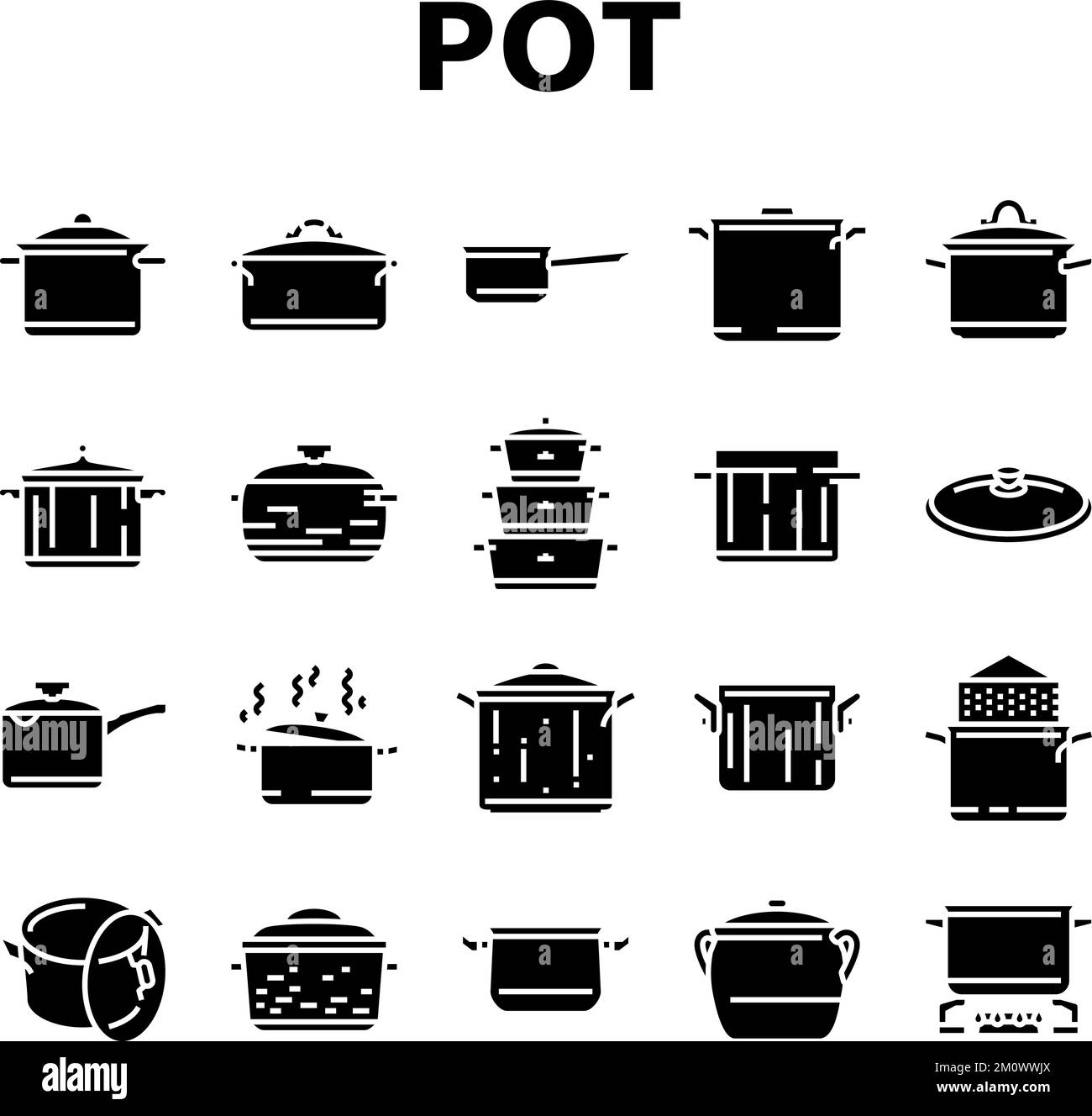 pot kitchen food pan cooking icons set vector Stock Vector Image & Art ...