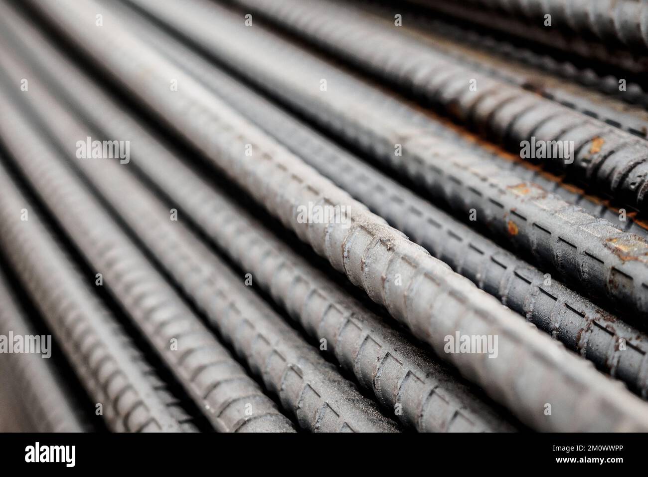 Deformed steel bars for reinforce concrete, metal texture close up