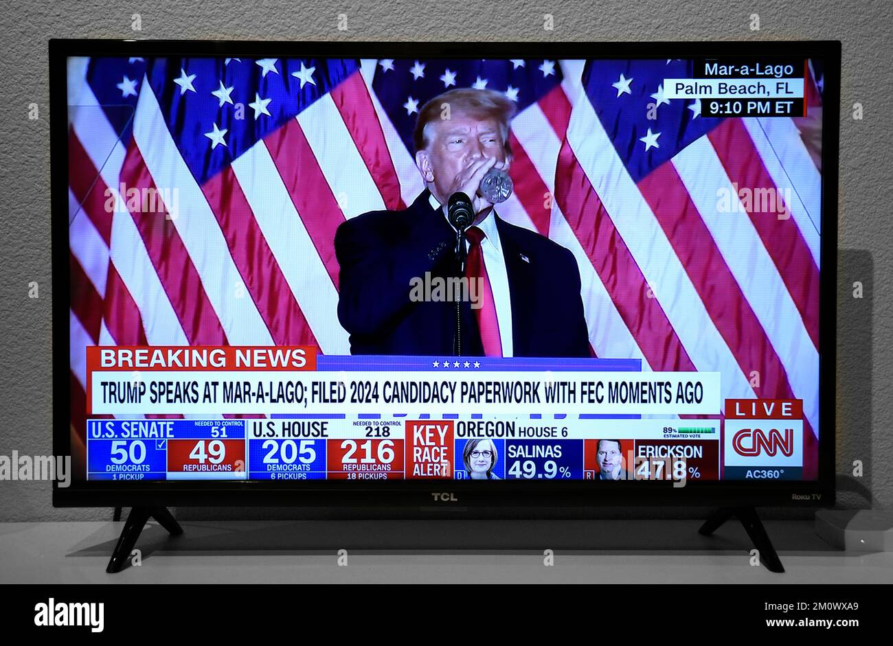A CNN television screen shot of former U.S. President Donald Trump