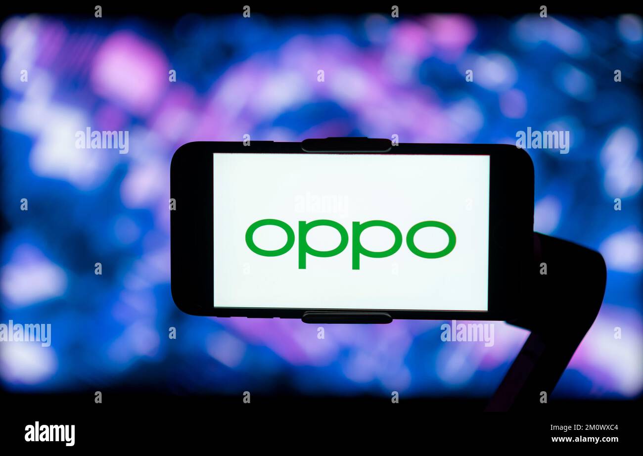 In this photo illustration, oppo mobile company logo is seen on a