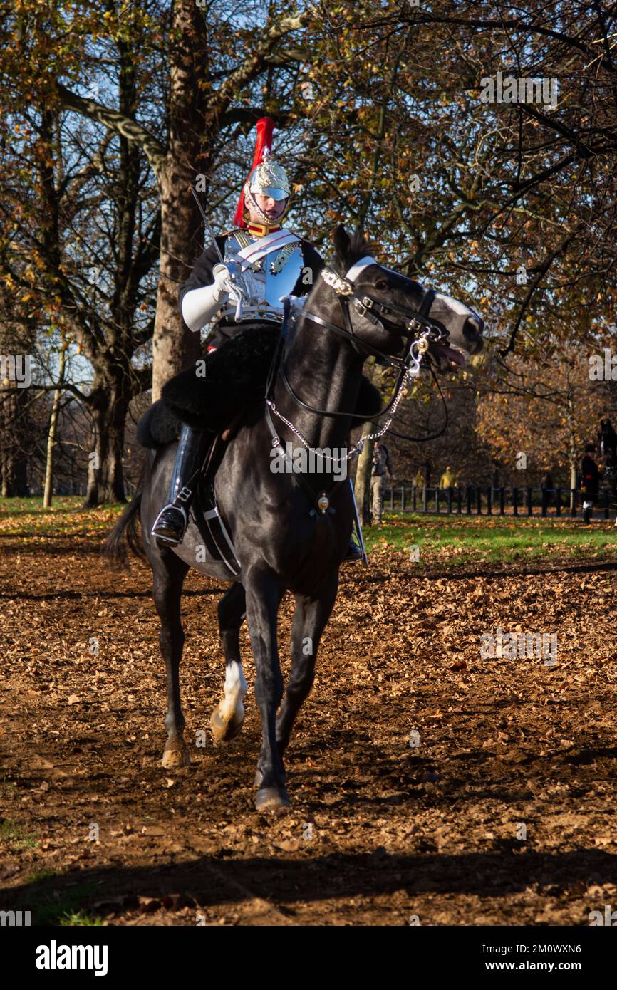 London, UK. 8th Dec, 2022. Household Cavalry Pass Out Parade of Dettingen Ride at Hyde Park Barracks. Dettingen Ride pass out inspected by Major General Jonathan Swift OBE, General Officer Commanding, Regional Command. Lt Colonel Thomas Armitage commanding the Household Cavalry Mounted Regiment. Credit: Peter Hogan/Alamy Live News Stock Photo