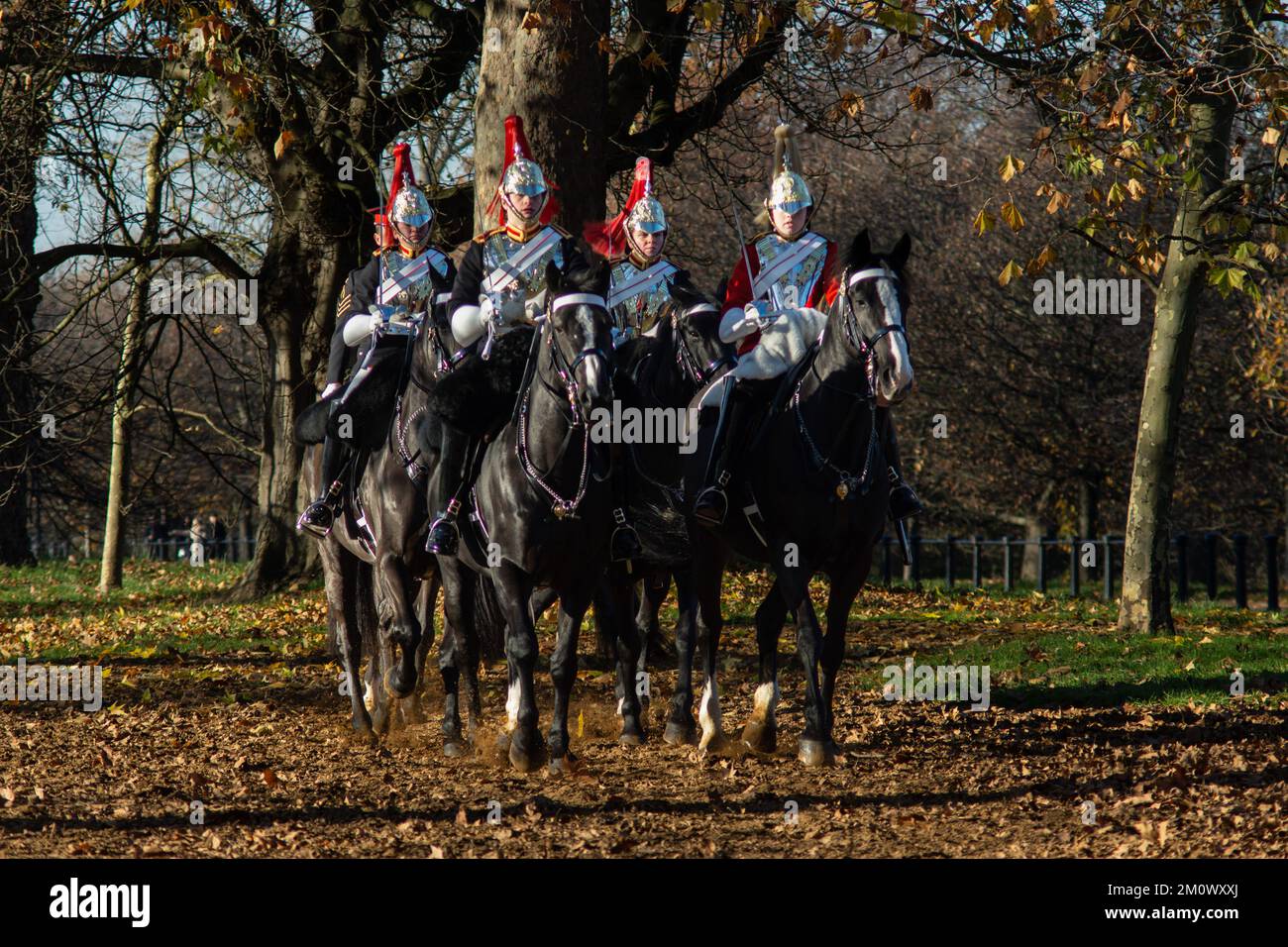 London, UK. 8th Dec, 2022. Household Cavalry Pass Out Parade of Dettingen Ride at Hyde Park Barracks. Dettingen Ride pass out inspected by Major General Jonathan Swift OBE, General Officer Commanding, Regional Command. Lt Colonel Thomas Armitage commanding the Household Cavalry Mounted Regiment. Credit: Peter Hogan/Alamy Live News Stock Photo